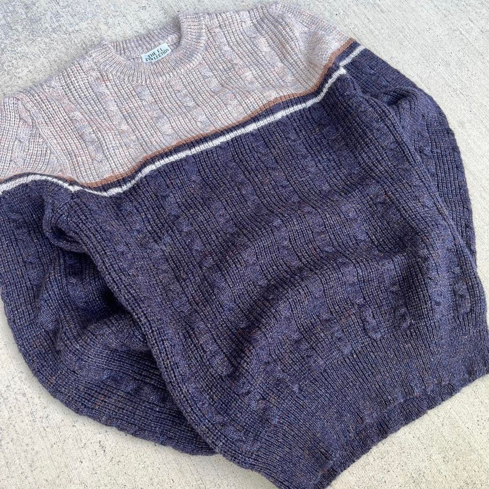 Other Neapolitan Cross Striped Knitted Winter Sweater Size L / US 10 / IT 46 - 2 Thumbnail