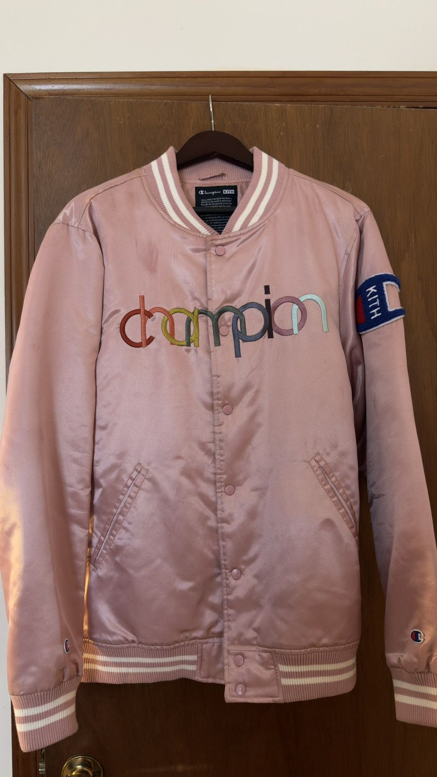 Champion × Kith Kith x Champion Satin Bomber Jacket (Pink) Size US L / EU 52-54 / 3 - 1 Thumbnail