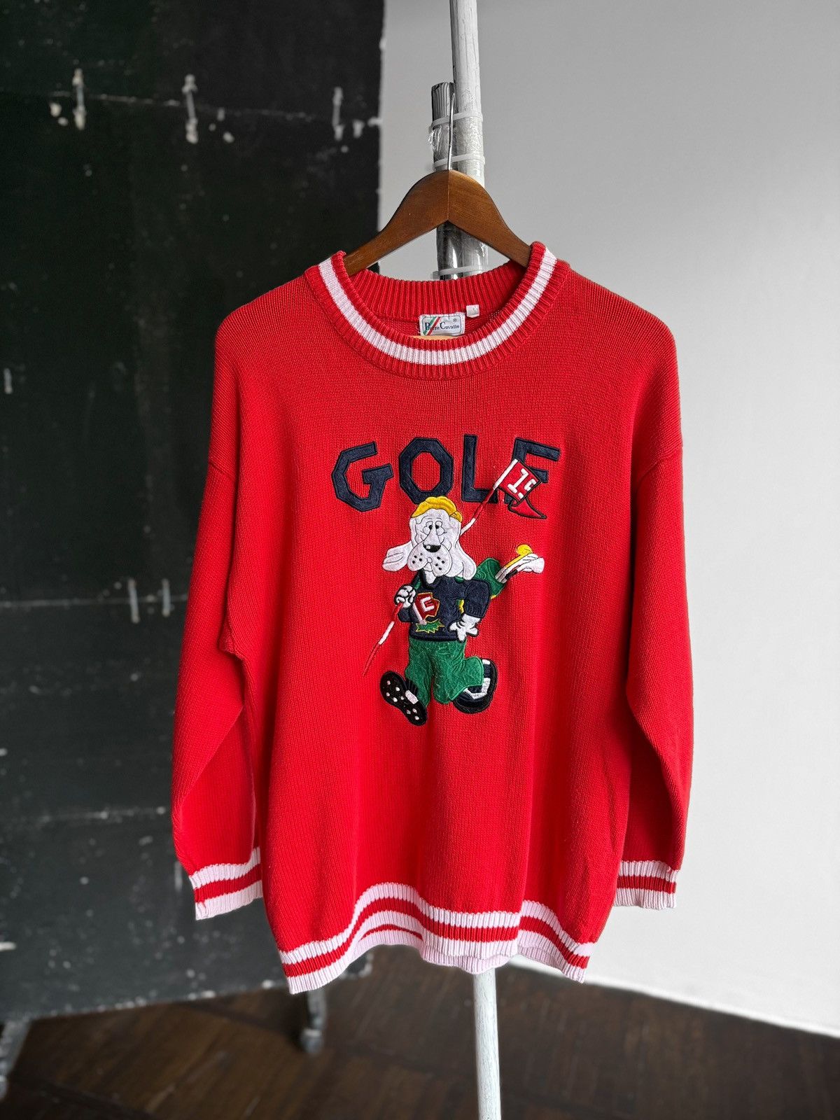 Designer Pierre Cavallo Mens Vintage Golf Dog Graphic Knit Sweater Size US M / EU 48-50 / 2 - 1 Thumbnail