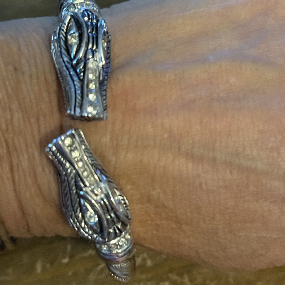 Other Silver tone Viking dragon head twisted cuff bangle bracelet Size ONE SIZE - 2 Thumbnail