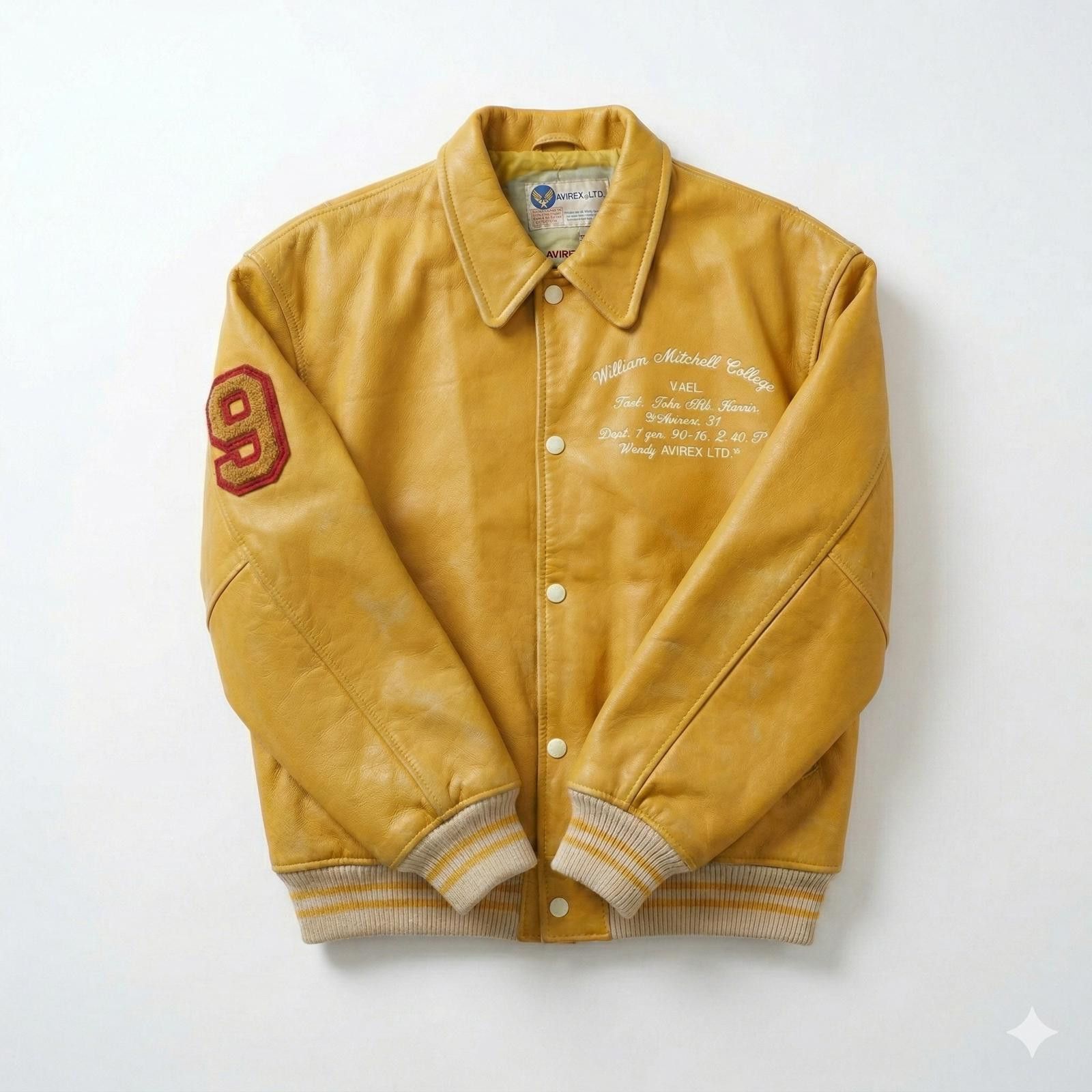 Avirex AVIREX - Vintage Yellow Leather Varsity Jacket with Embroide Size US M / EU 48-50 / 2 - 1 Thumbnail