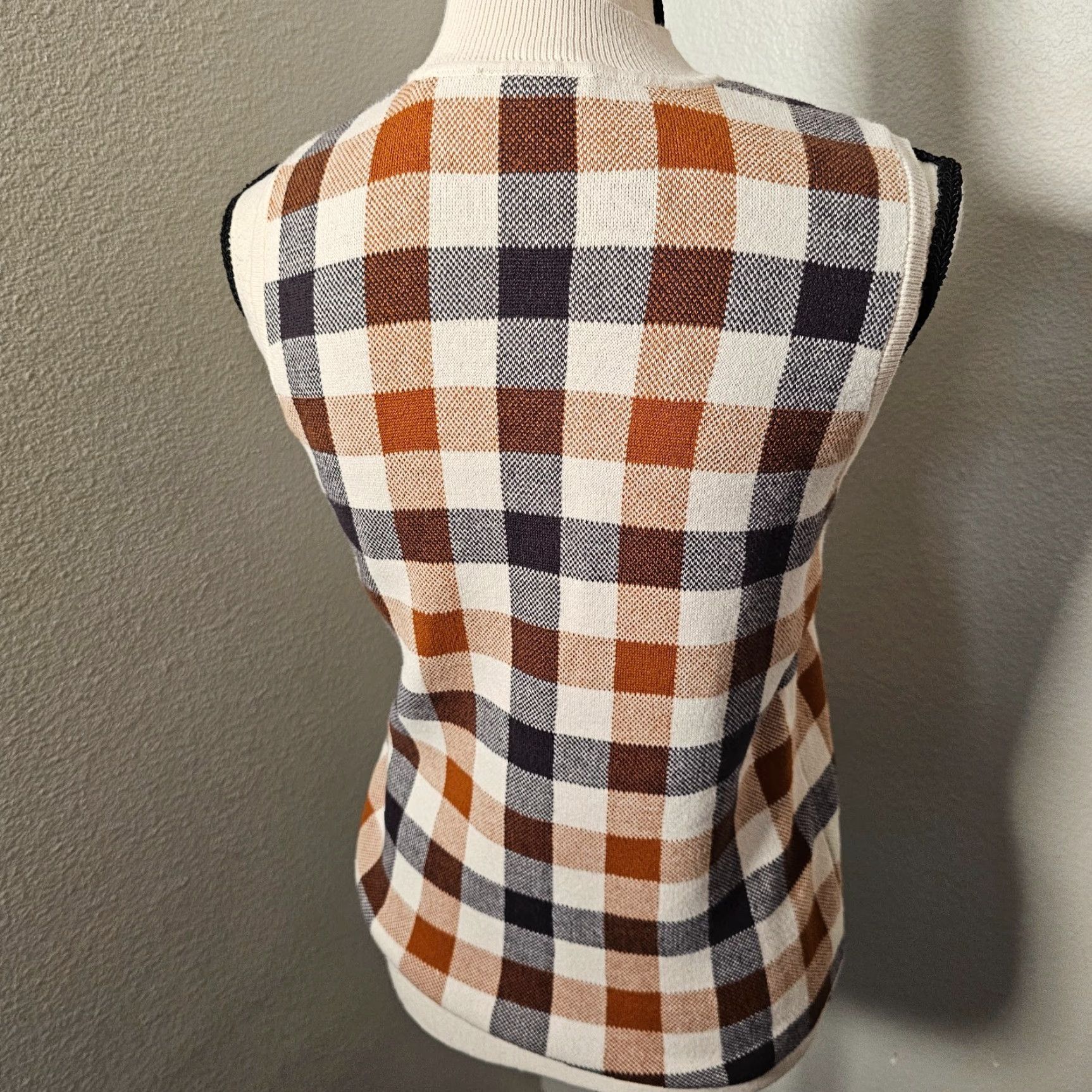 Loft Loft Outlet Sleeveless Sweater Women's Size MP Petite Beige & Orange Check Size M / US 6-8 / IT 42-44 - 3 Thumbnail