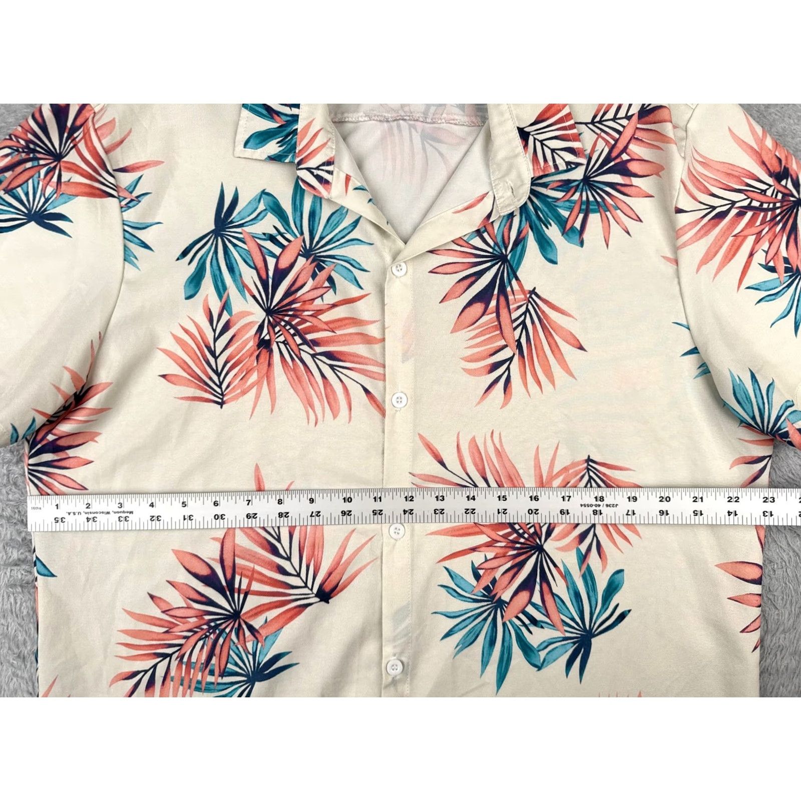 Vintage Hawaiian Shirt Adult 2XL Ivory Floral Leaf 100% Polyester Read Size US XXL / EU 58 / 5 - 7 Thumbnail