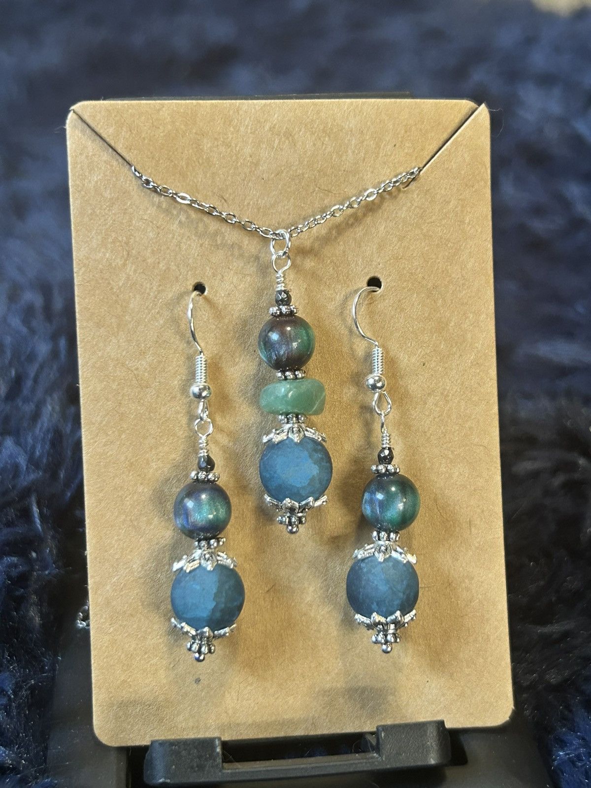 Handmade Handcrafted blue crackle glass aventurine cat eye set Size ONE SIZE - 2 Thumbnail