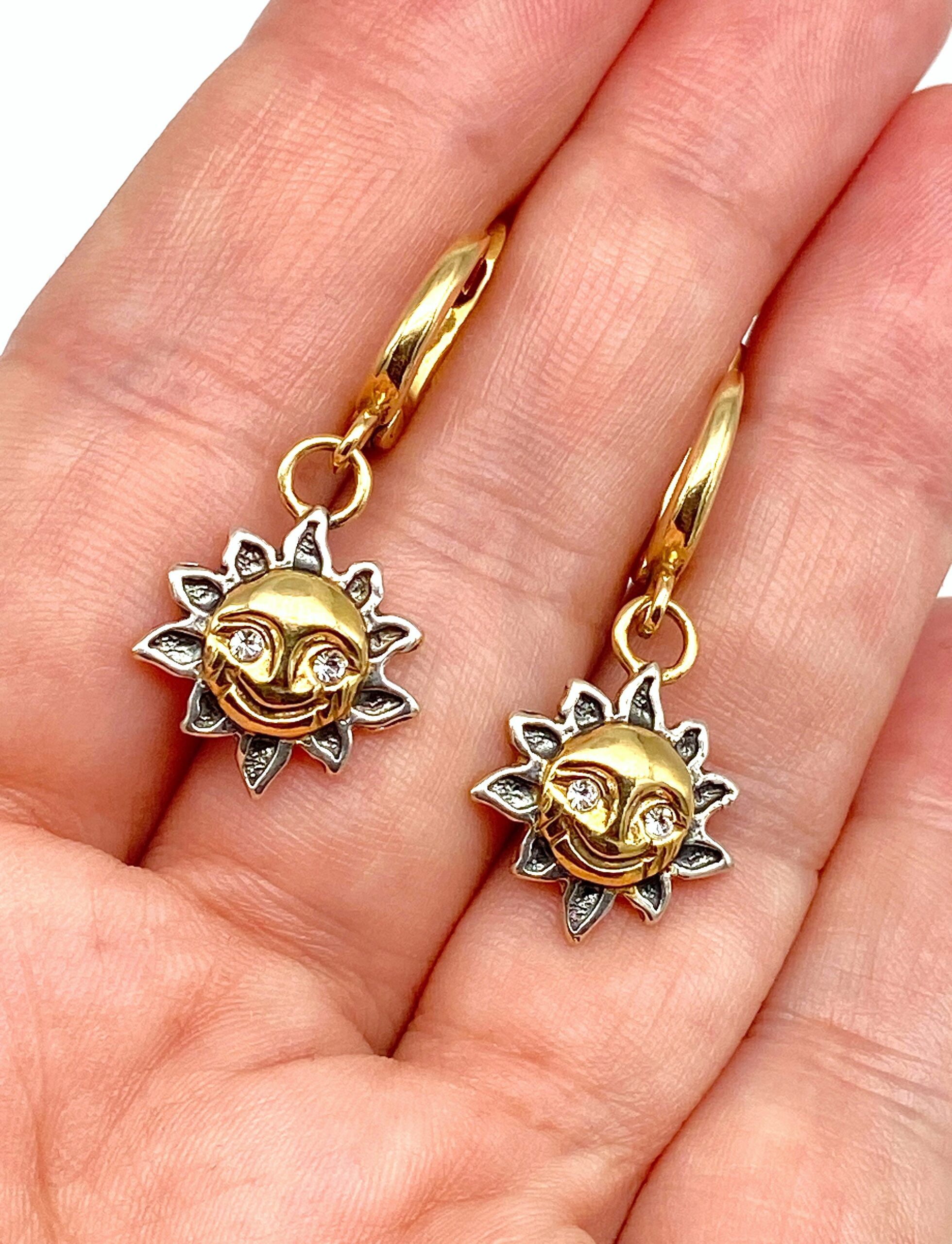 Handmade × Sterling Silver Sun Smile 925 Sterling Silver Dangle Earrings Size ONE SIZE - 6 Thumbnail