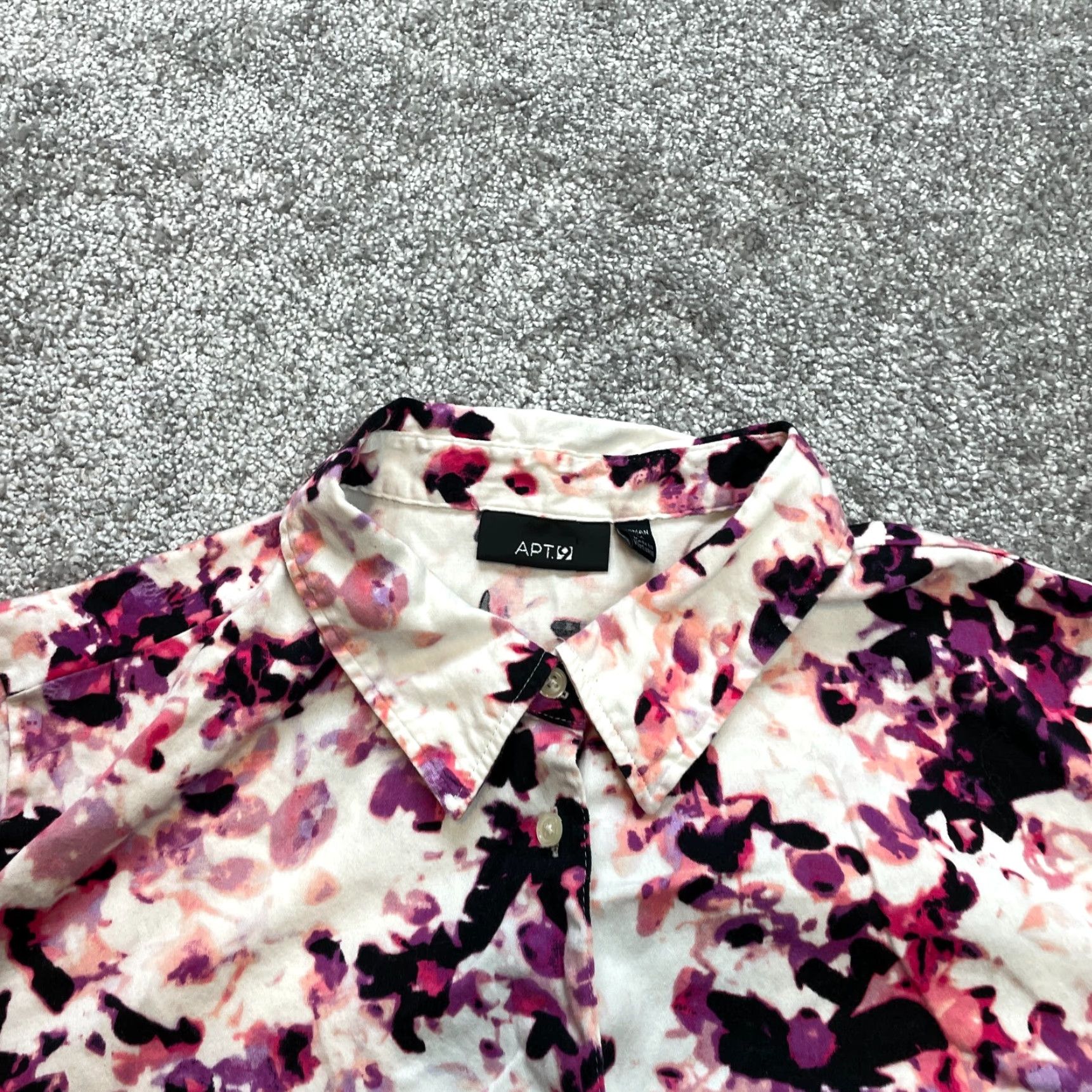 Apt. 9 Apt. 9 Button-Up Shirt Womens 1X White Purple Floral 3/4 Sleeve Collared Shirt Size XL / US 12-14 / IT 48-50 - 2 Thumbnail