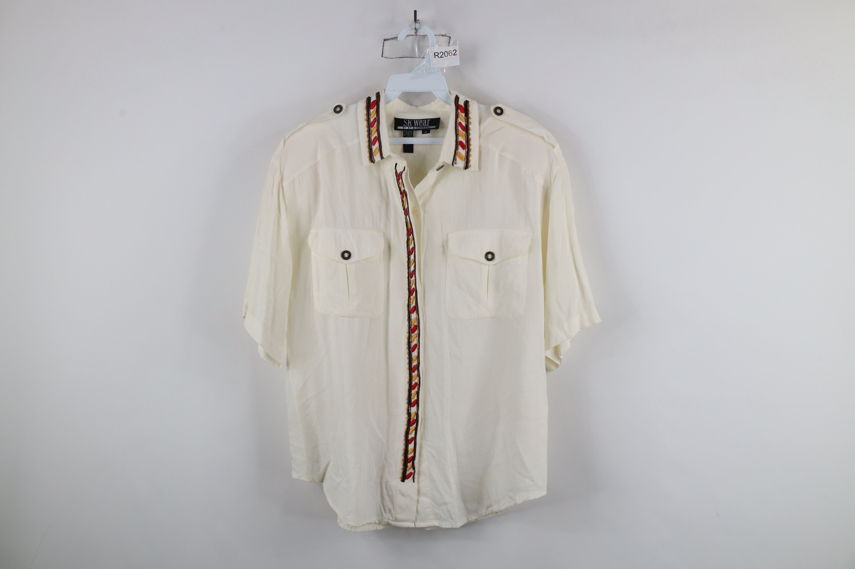 Vintage Vintage 90s Streetwear Beaded Military Style Button Shirt Size M / US 6-8 / IT 42-44 - 1 Thumbnail