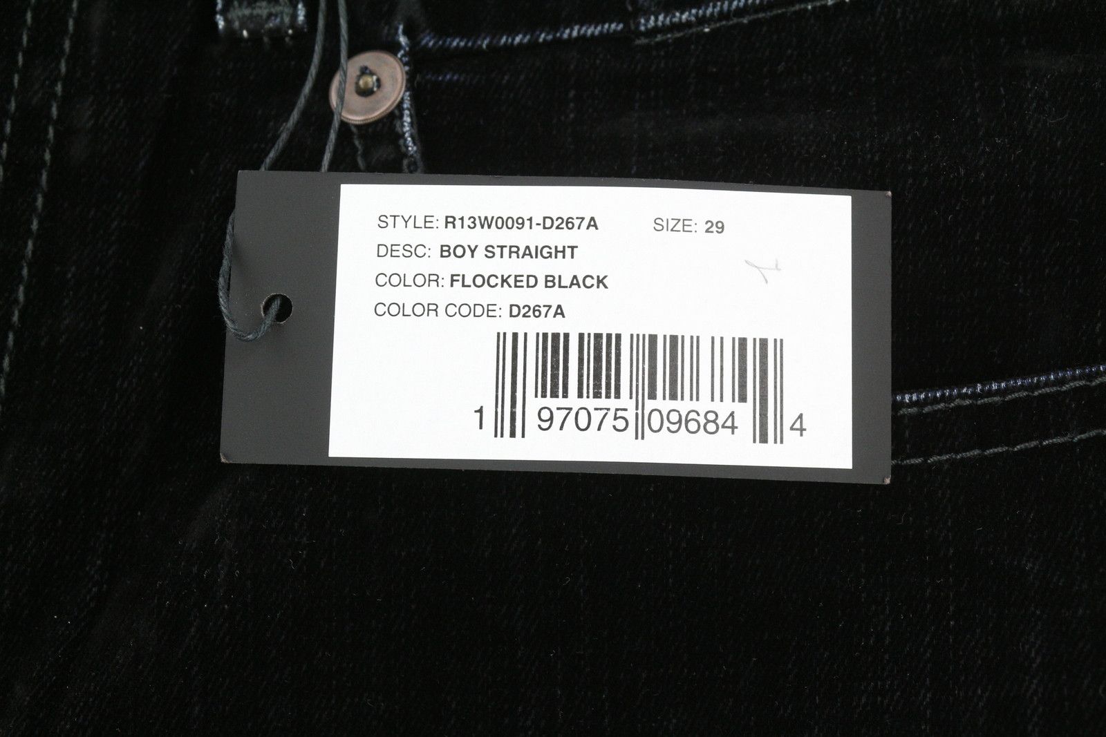 R13 BOY STRAIGHT 29 Flocked Black Velvet Cropped Low Rise 86241 Size 29" - 9 Thumbnail