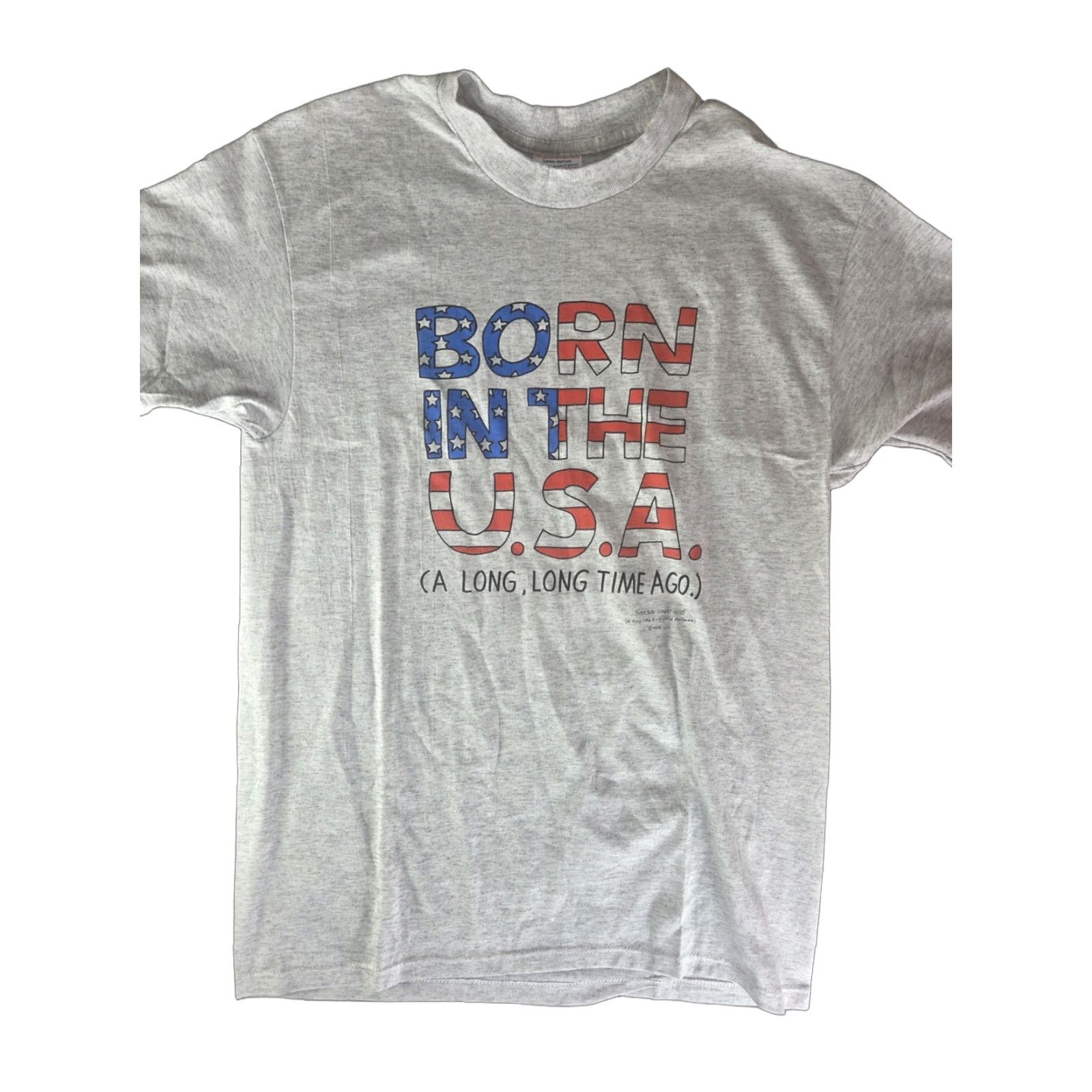 Born VINTAGE Shoebox Greetings T-Shirt 80s Patriotic USA Crew Neck Short Sleeve Gray L Unisex Adults Mens Womens Size US L / EU 52-54 / 3 - 1 Thumbnail
