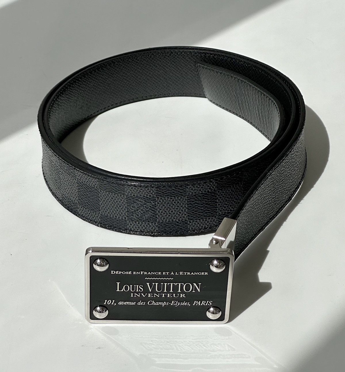 image of Louis Vuitton Buckle Damier Inventeur Belt Western Grunge in Black, Men's