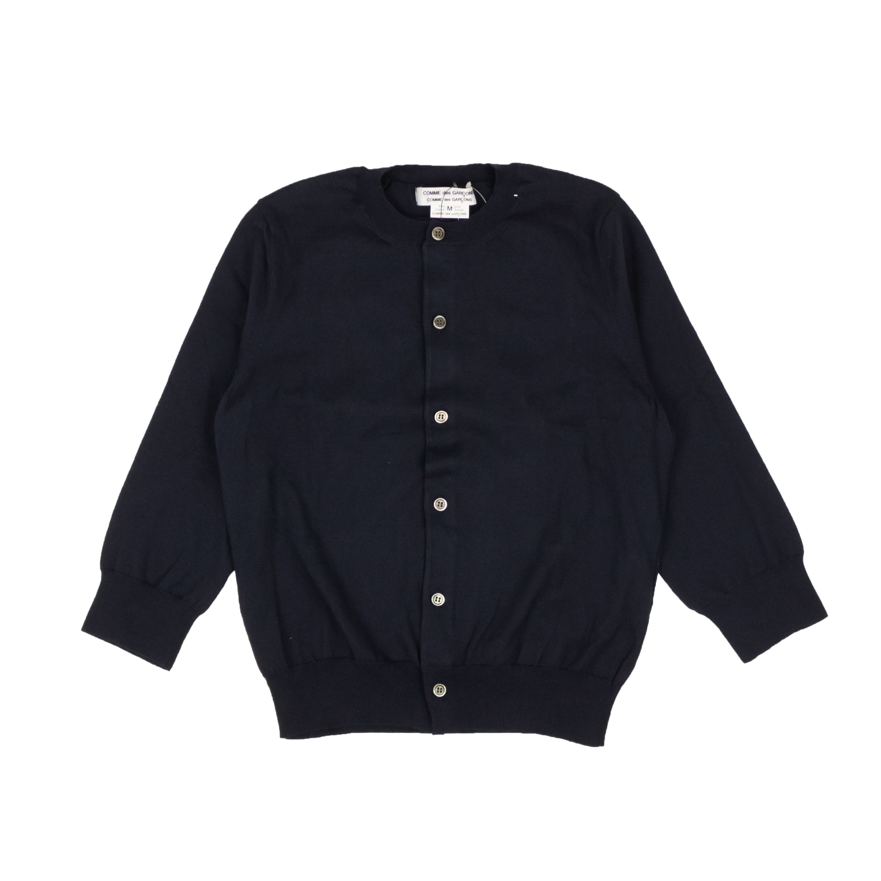 image of Comme Des Garcons Navy Cotton Knit Button Down Cardigan Size M, Women's
