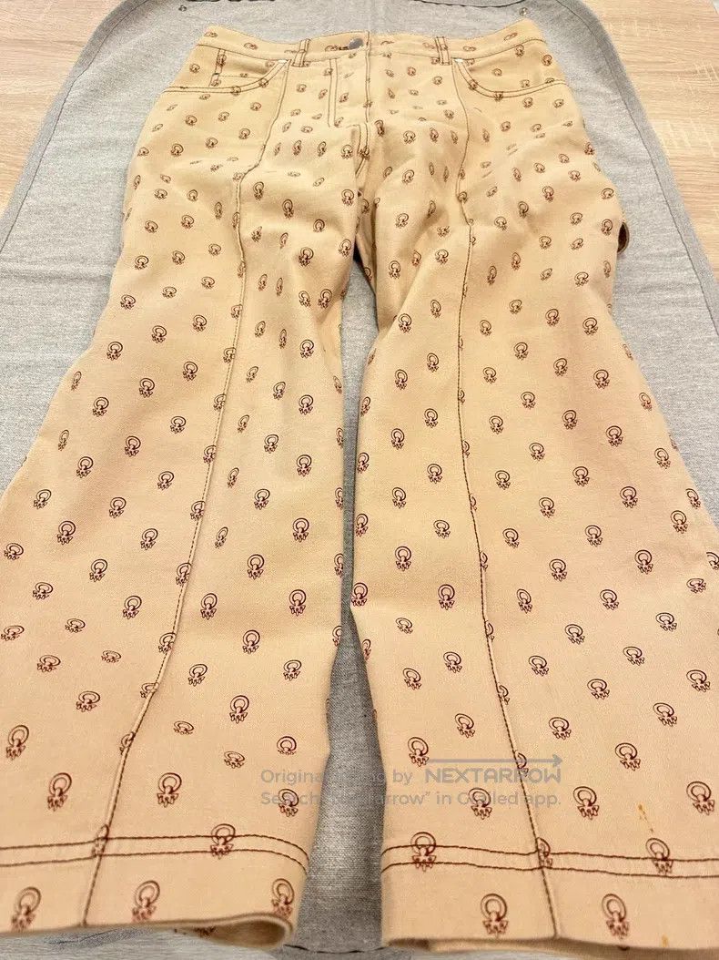 Hermes Hermes Cotton khaki full-print logo jeans Size 25" / US 0 / IT 36 - 1 Thumbnail