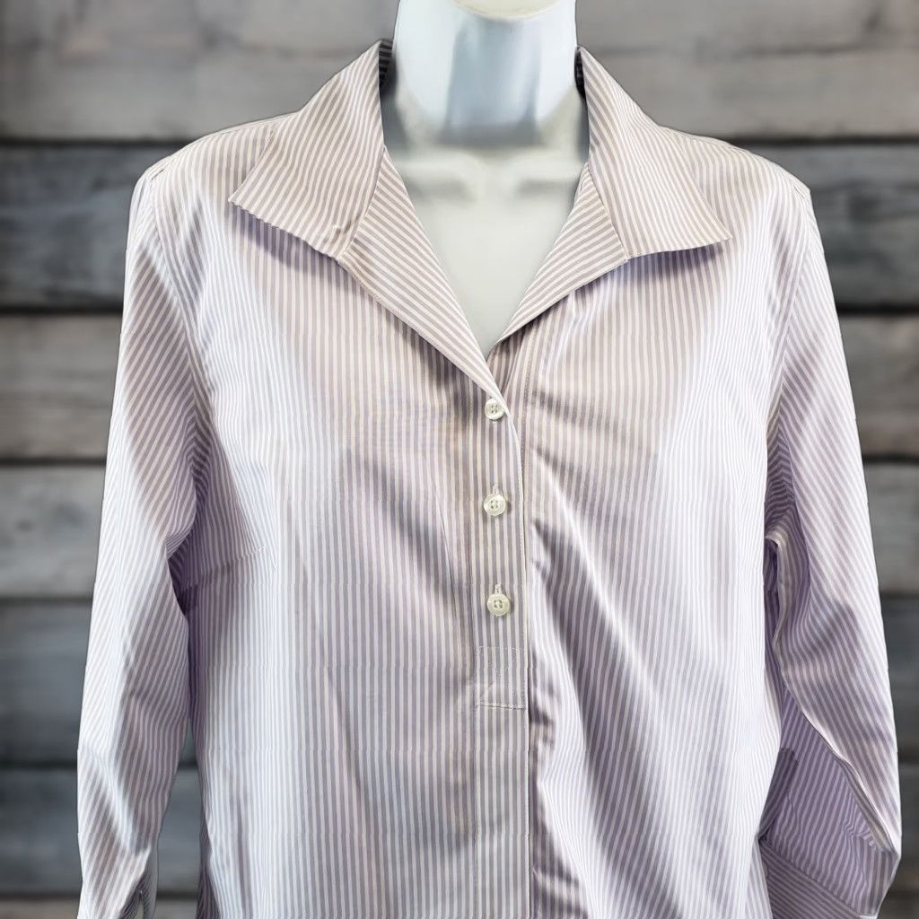 Vintage Chico's Womens Button Front Shirt Sz L Purple White Stripe Cotton No Iron Shirt Womens L Purple Stripe Button-Up Size L / US 10 / IT 46 - 1 Thumbnail