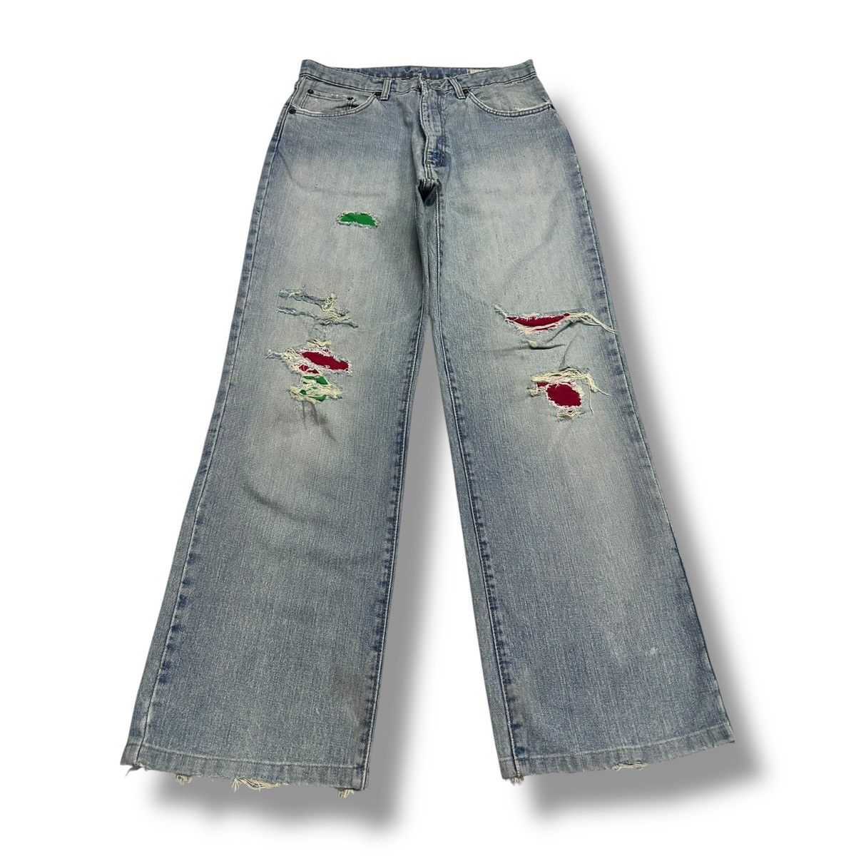 Authentic Wrangler Baggy Jeans With Patch Distressed Faded