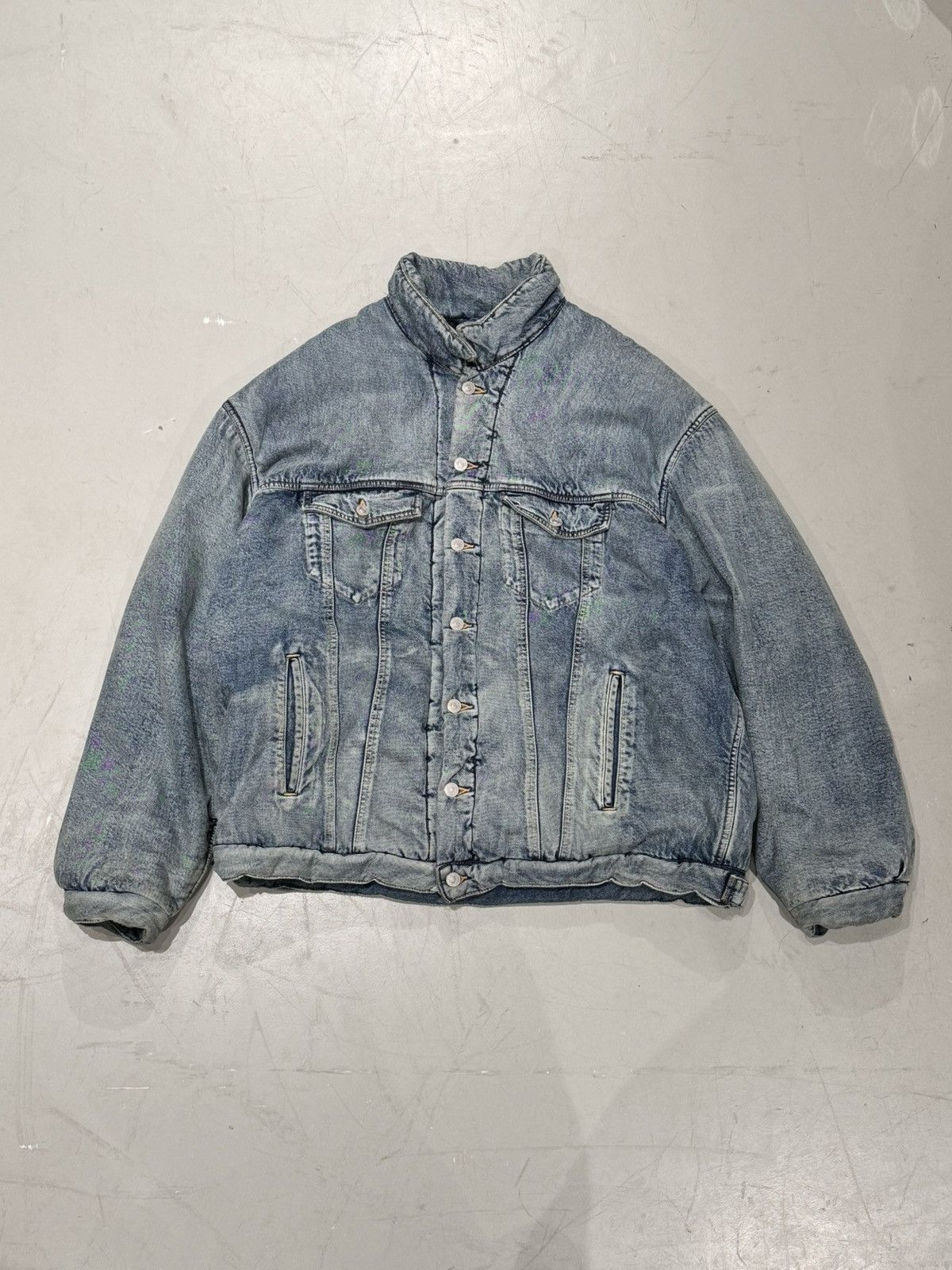 image of Balenciaga Padded Denim Jacket In Light Blue in Blue Denim, Men's (Size Small)