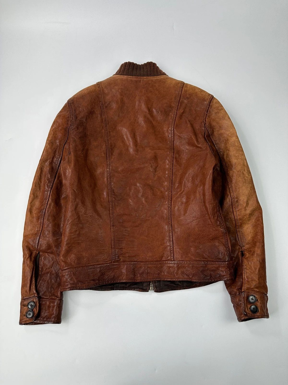 Dolce & Gabbana Dolce Gabbana Brown Faded Chunky Wool Collar Leather Jacket Size US S / EU 44-46 / 1 - 5 Thumbnail