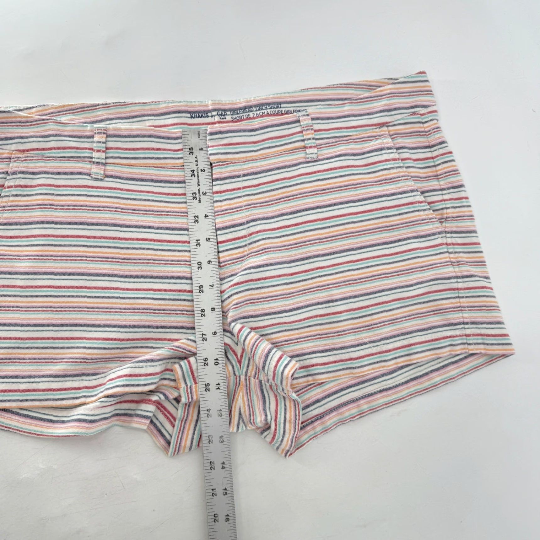 Gap GAP Girlfriend 3 Inch Striped Shorts Womens US 16 / 33 Multicolor Chino 100% Cotton Twill Beach Casual Summer Womens Size 38" / US 16 / IT 52 - 6 Thumbnail