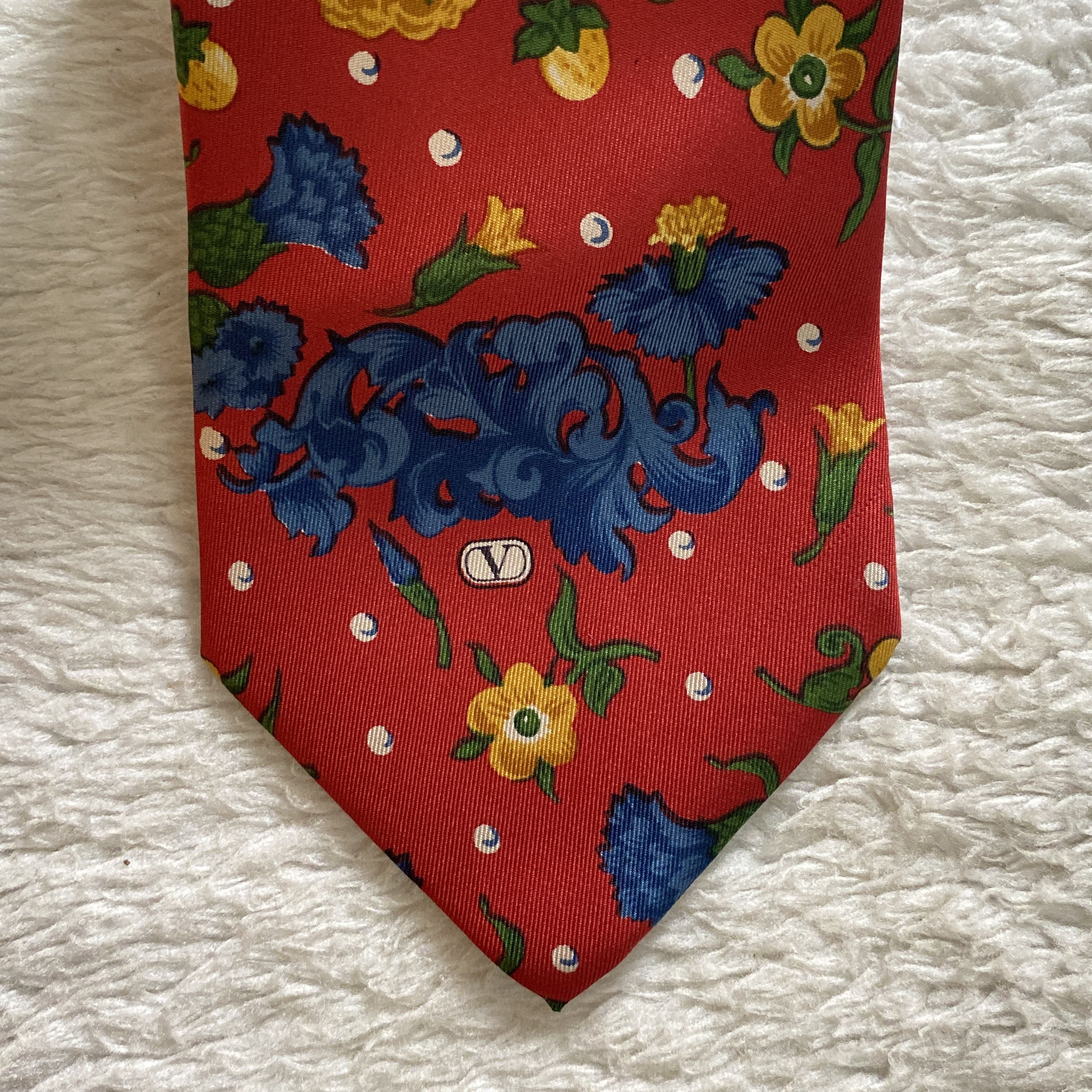 Valentino Vintage Valentino Cravatte Silk Tie – Red Retro Floral Size ONE SIZE - 10 Thumbnail