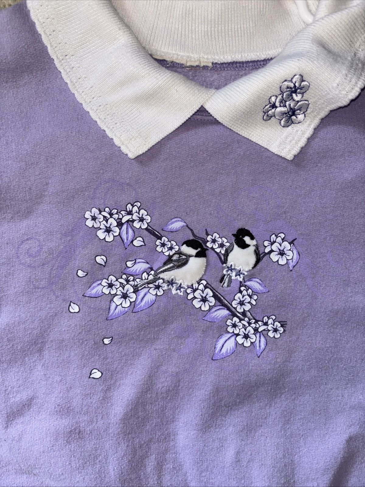 Vintage Vintage Chickadees Embroidered Sweatshirt Floral Womens L Size L / US 10 / IT 46 - 4 Thumbnail