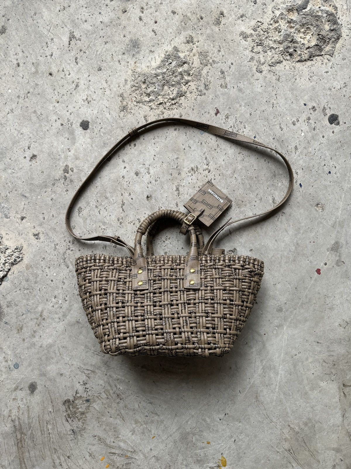 image of Balenciaga Bistro Xs Basket With Strap Aop Monogram in Beige, Men's
