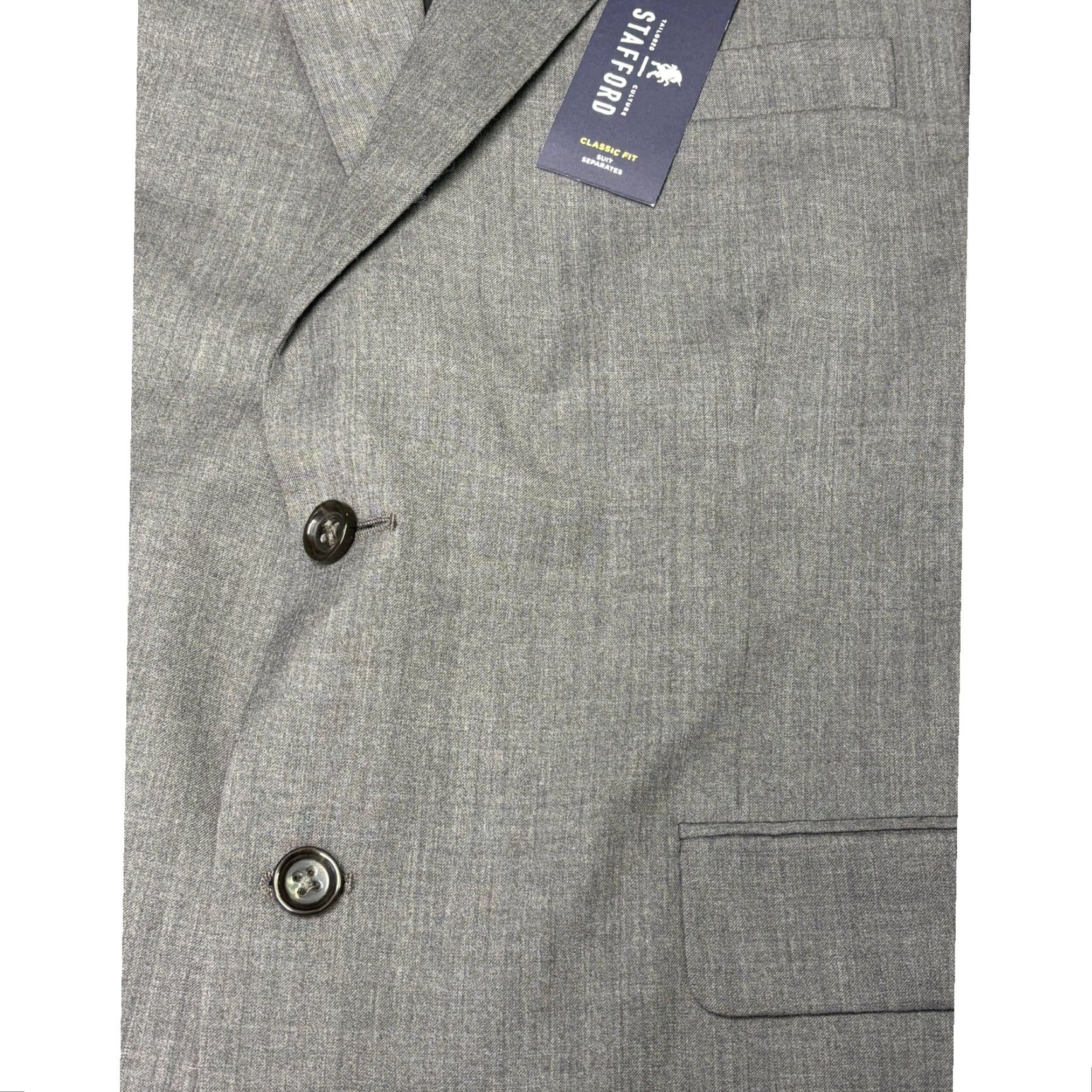 Stafford Stafford Wool Herringbone Suit Jacket Blazer 2 Piece 44 Short Notch Lapel Two-Button Classic Fit Mens Grey Regular Vintage No Size US 44 / EU 60 - 2 Thumbnail