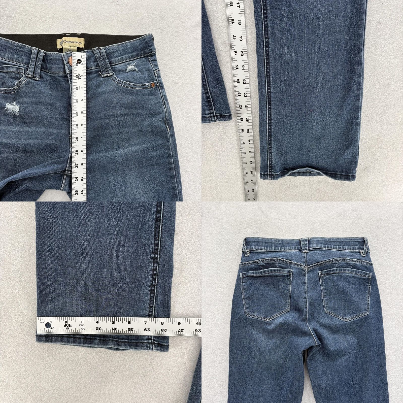 Vintage Democracy Jeans Bootcut Womens 8 Blue Mid Rise Distressed Stretch Pockets 5-Pocket Denim Cotton Polyester Viscose Spandex Size 30" / US 8 / IT 44 - 8 Thumbnail