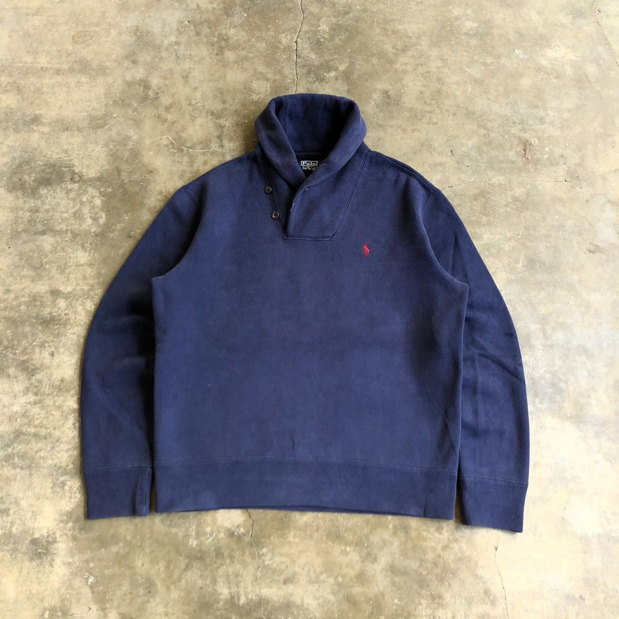 Polo Ralph Lauren Vintage Polo Ralph Lauren Shawl Collar Sweatshirt Navy Size US XL / EU 56 / 4 - 1 Thumbnail