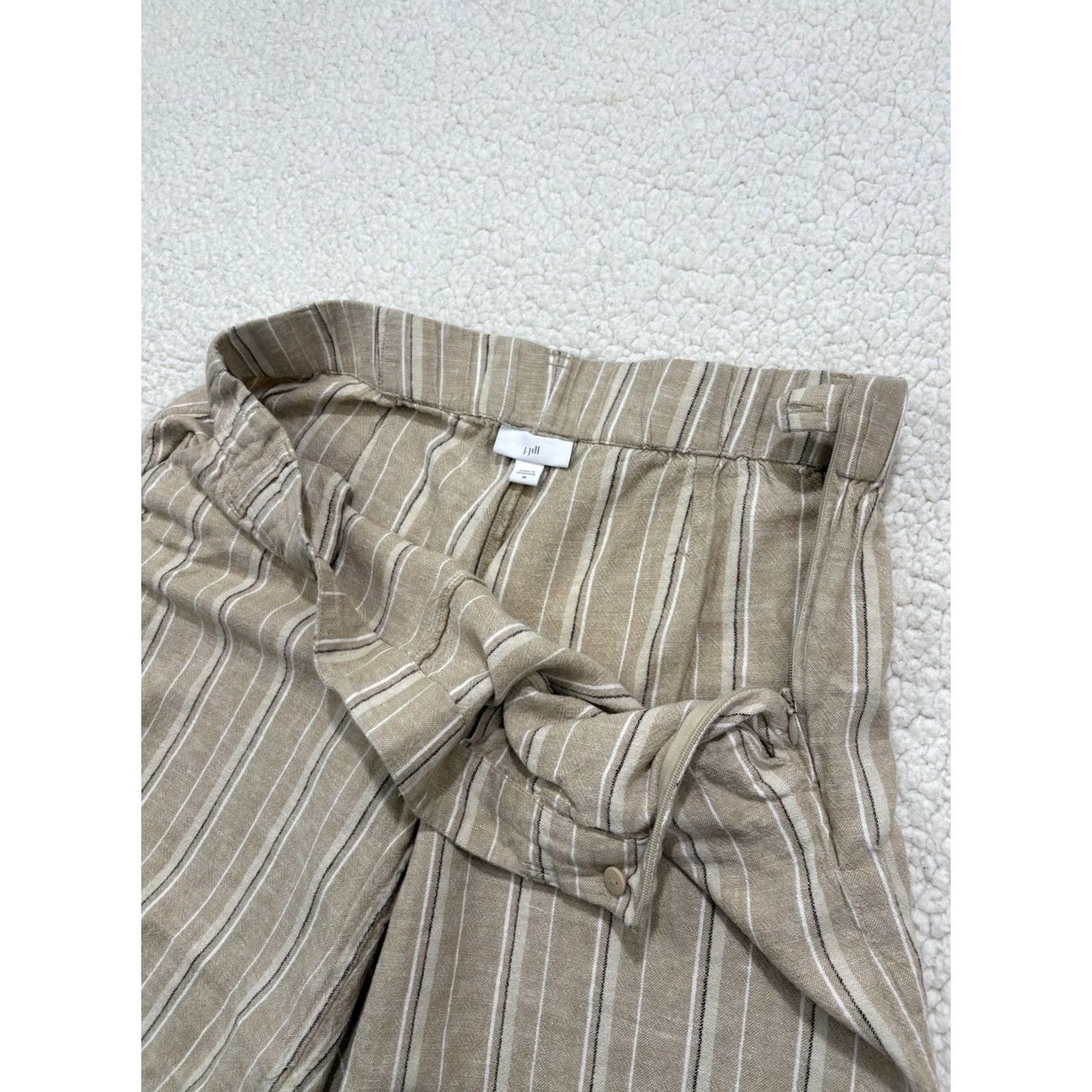 J. Jill J. Jill Pants Womens M Beige Wide Leg Cropped Size Striped Linen Blend Side Zip Elastic Size 32" / US 10 / IT 46 - 4 Thumbnail