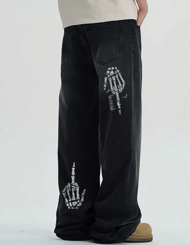 Vision Streetwear Black Skull Finger Print Baggy Wide Leg Jeans Size US 36 / EU 52 - 3 Thumbnail