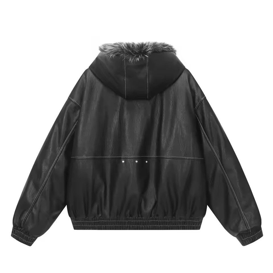 Japanese Brand PU Leather Zipper Hooded Jackets Faux Fur Collar Size US L / EU 52-54 / 3 - 2 Thumbnail