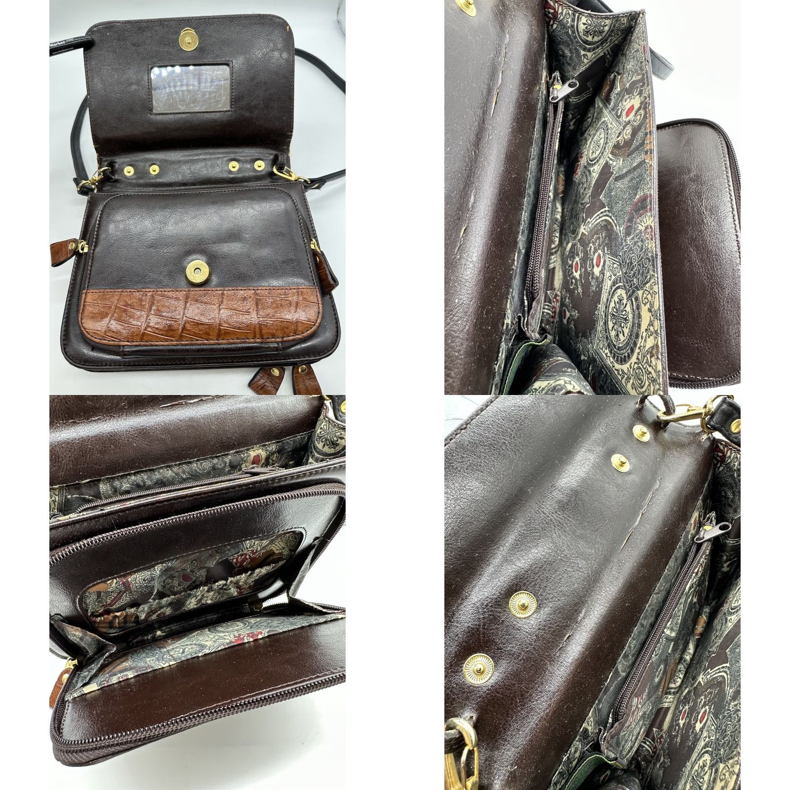 Bellerose VINTAGE Bellerose Leather Bag Purse Business Organizer Multi Pockets Mirror Brwn Square Bag Women Small Brown Retro Classic Size ONE SIZE - 9 Thumbnail
