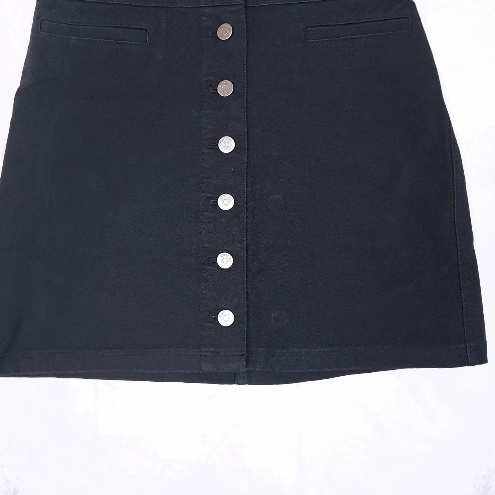 Vintage Wilfred Free Skirt Womens 6 Black Denim A-Line Mini Stretch Button Front Casual Size 28" / US 6 / IT 42 - 5 Thumbnail