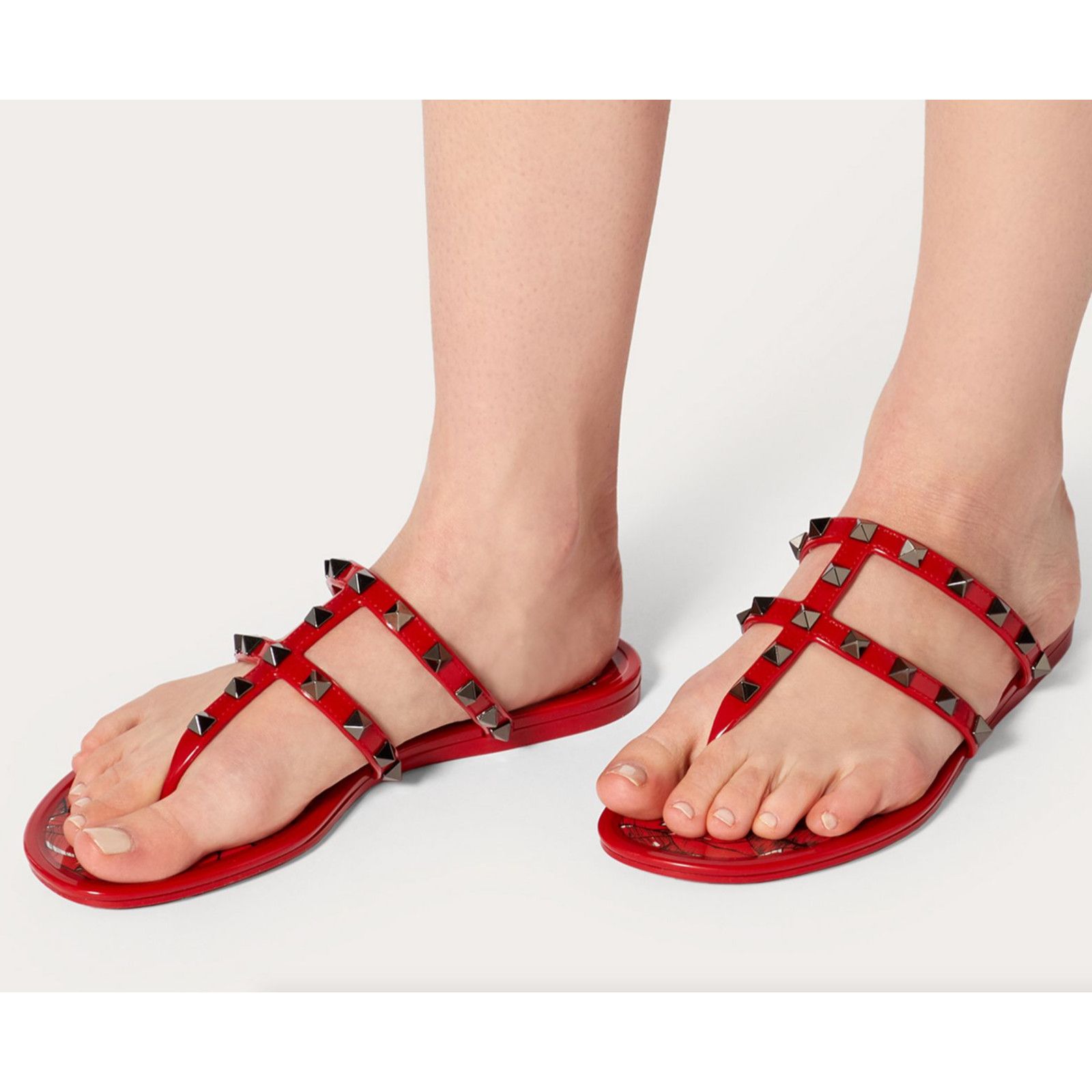 Valentino Valentino Rockstud Red Black Rubber Lipstick Jelly PVC Stud Size US 10 / IT 40 - 3 Thumbnail