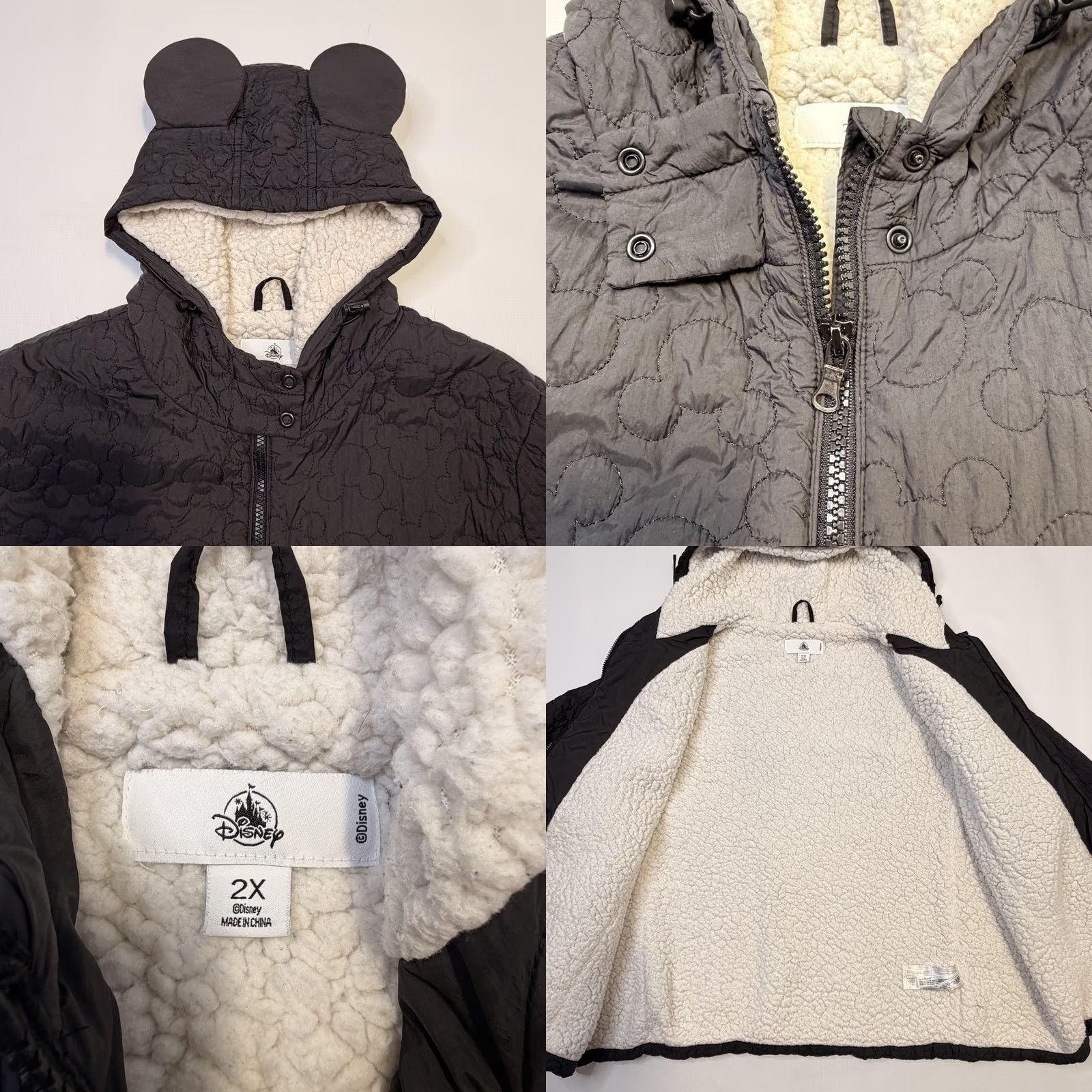 Disney Disney Jacket Womens 2X Black Mickey Mouse Ear Hood Sherpa Lined Quilted Puffer Size XXL / US 16-18 / IT 52-54 - 8 Thumbnail