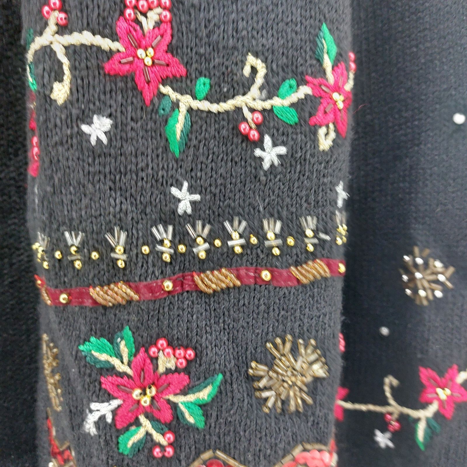 Other Erika PM Ugly Christmas Sweater Cardigan Black Poinsettia Size M / US 6-8 / IT 42-44 - 12 Thumbnail