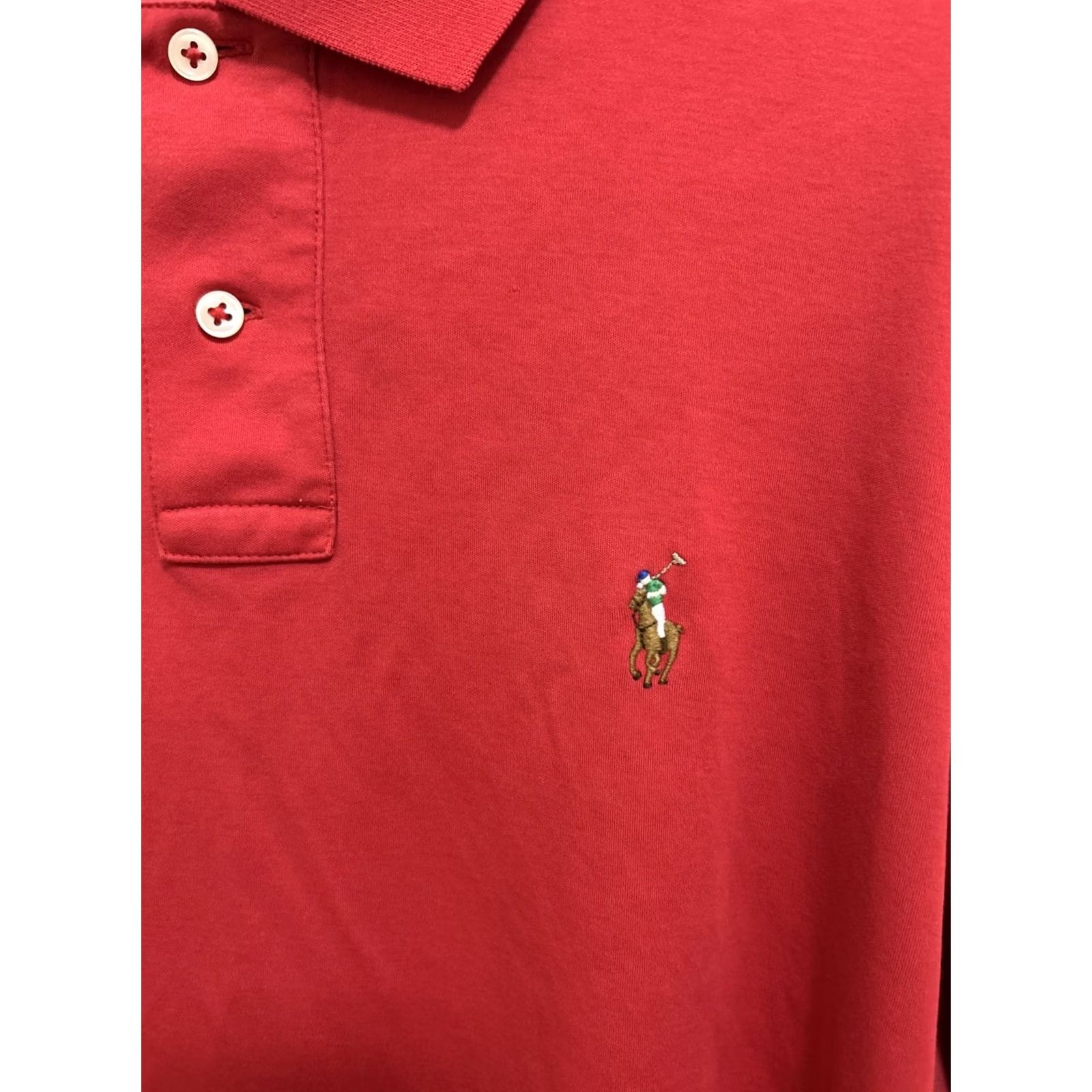 Ralph Lauren Polo Ralph Lauren Shirt Mens Large Red Pima Knit Short Sleeve Button Embroidered Logo Polo Size US L / EU 52-54 / 3 - 4 Thumbnail