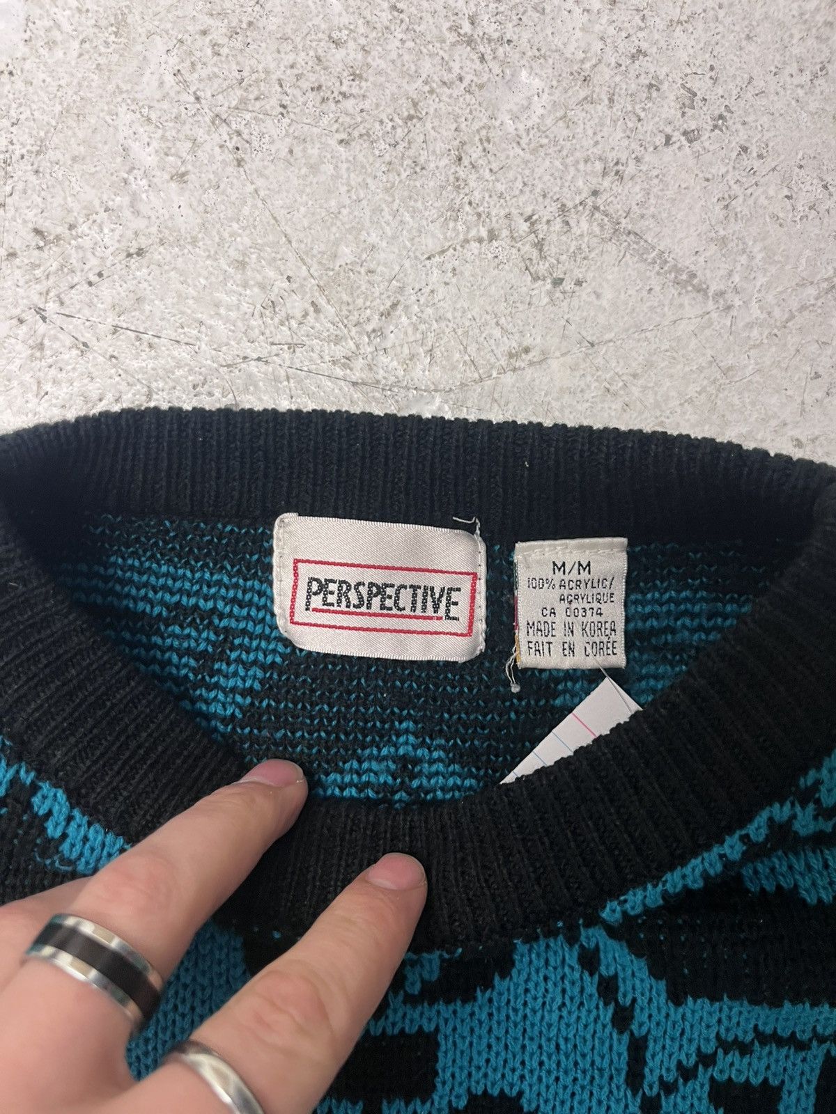 Vintage Vintage black and teal knit sweater Size US M / EU 48-50 / 2 - 3 Thumbnail