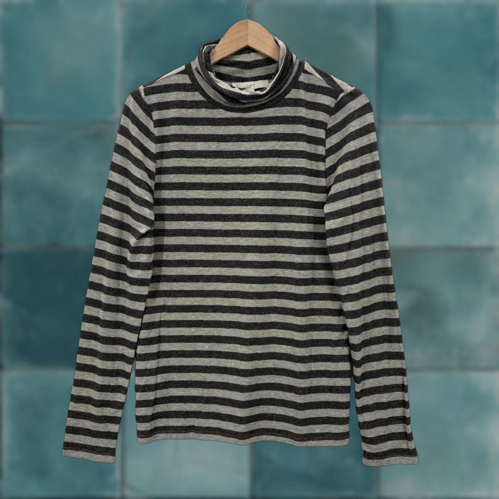 Loft LOFT Shirt Womens Large Gray Metallic Stripe Cowl Neck Long Sleeve Top NWT Size L / US 10 / IT 46 - 1 Thumbnail