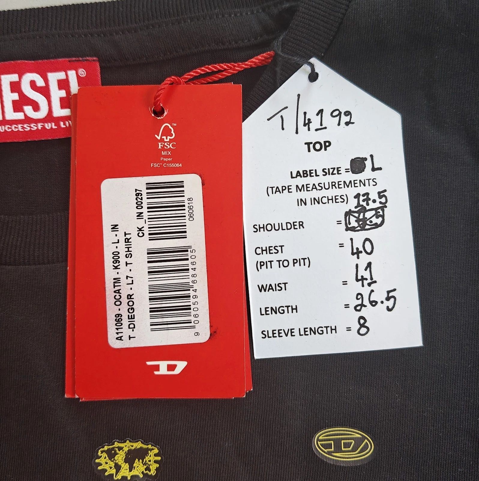 Diesel DIESEL Black T-shirt with DSL 78 Denim print T 4192 Size US L / EU 52-54 / 3 - 5 Thumbnail