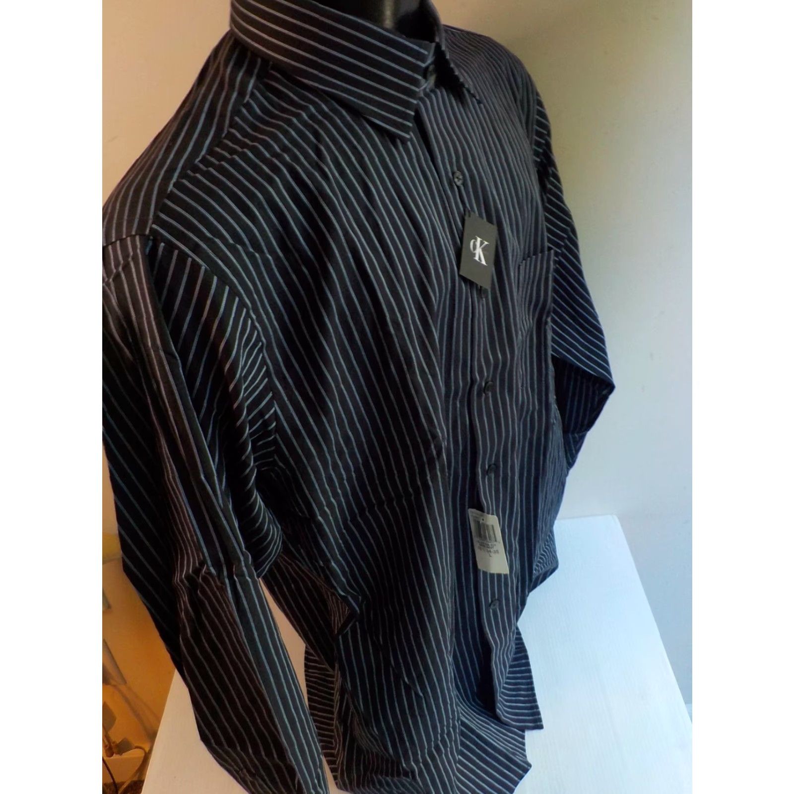 Calvin Klein CALVIN KLEIN Dress Shirt Striped Spread Collar LS Cotton Black/Blue 16.5 NWT Mens Shirt Size US XL / EU 56 / 4 - 3 Thumbnail