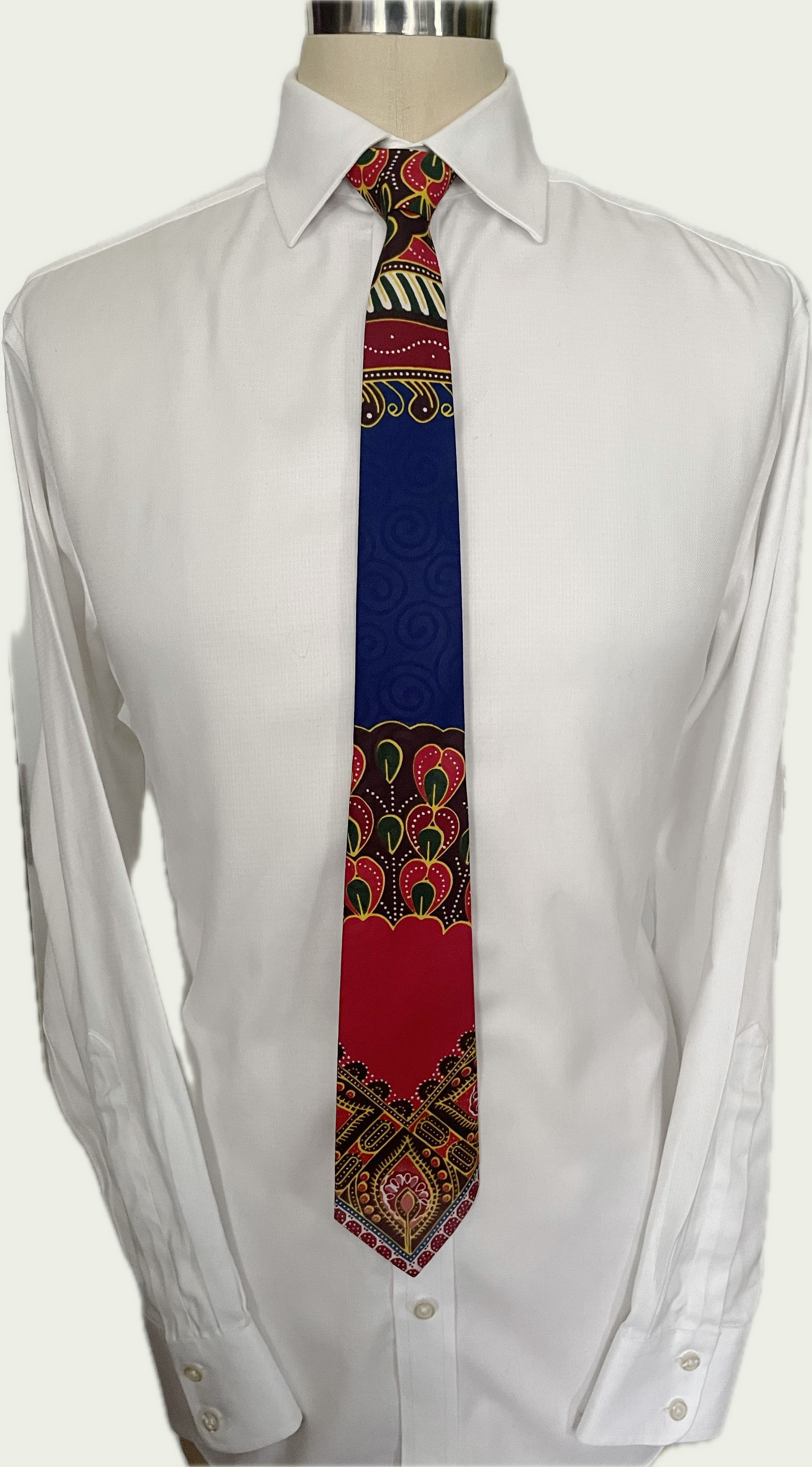 Other Handmade 7-Fold Tie – Red & Blue Ankara Wax Cotton Print(3") Size ONE SIZE - 3 Thumbnail
