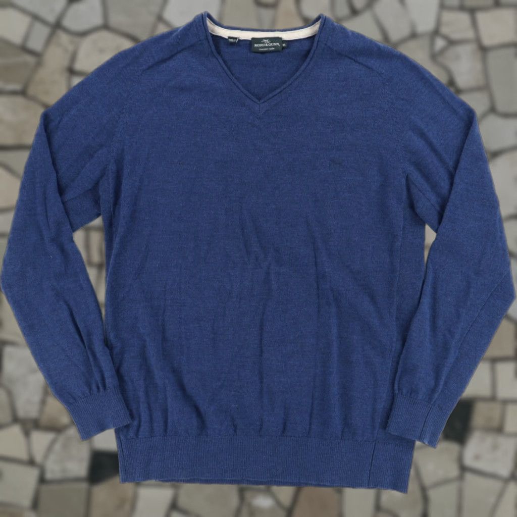 Rodd & Gunn Rodd & Gunn Extra Fine Merino Solid V-Neck Long Sleeve Sweatshirt Blue Men's XL Shirt Size US XL / EU 56 / 4 - 1 Thumbnail