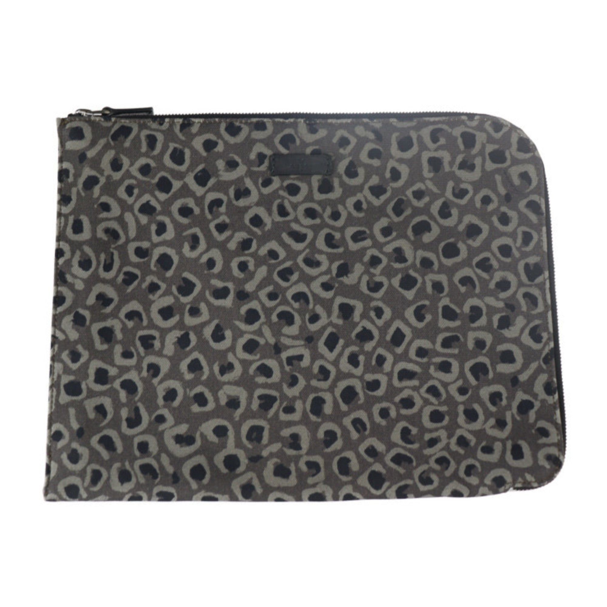 image of Gucci Second Bag 353480 Canvas Gray Clutch Pouch L-Shaped Zipper Leopard Print in Black, Women's