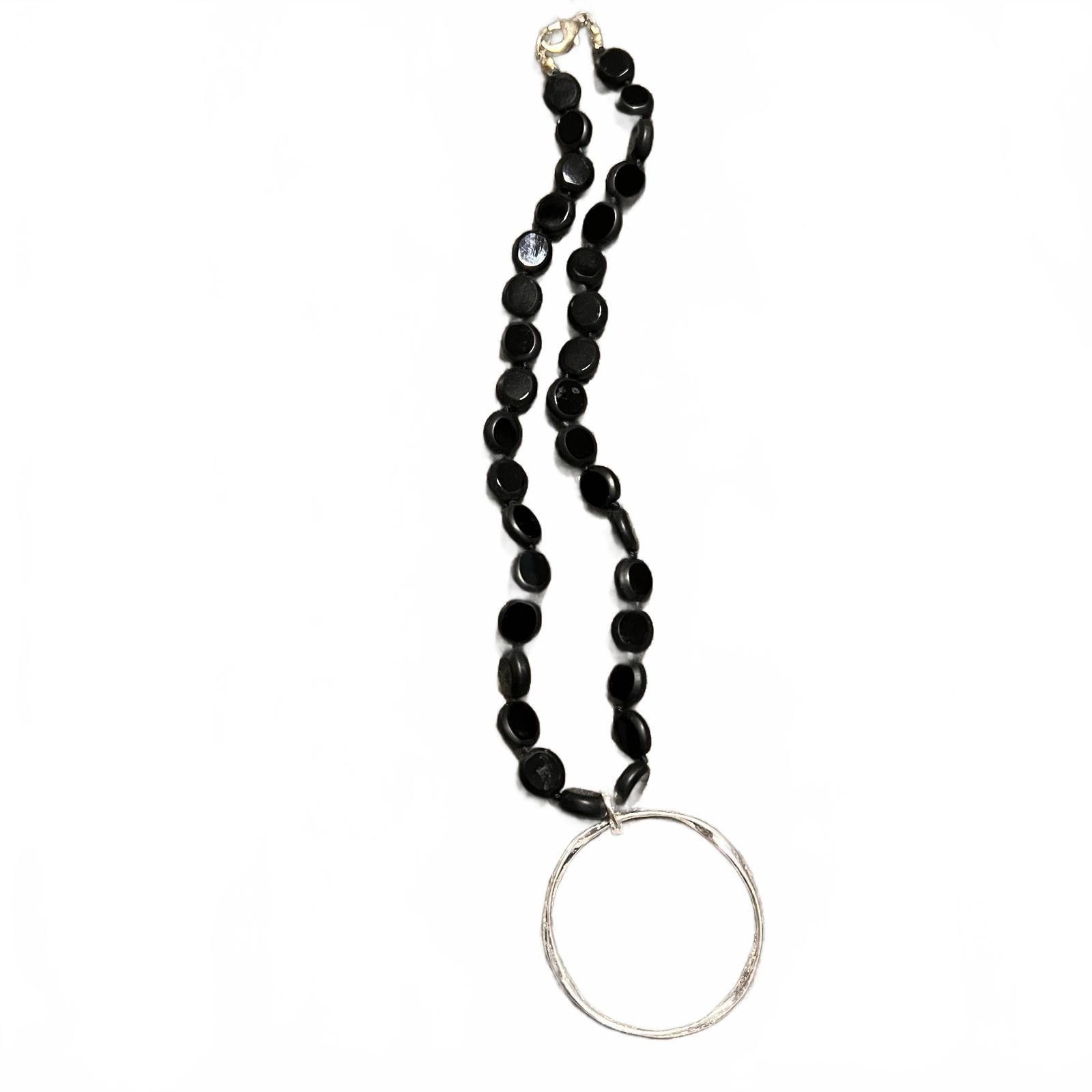 Unknown London Black Beaded Necklace with Silver Circular Pendant Size ONE SIZE - 1 Preview