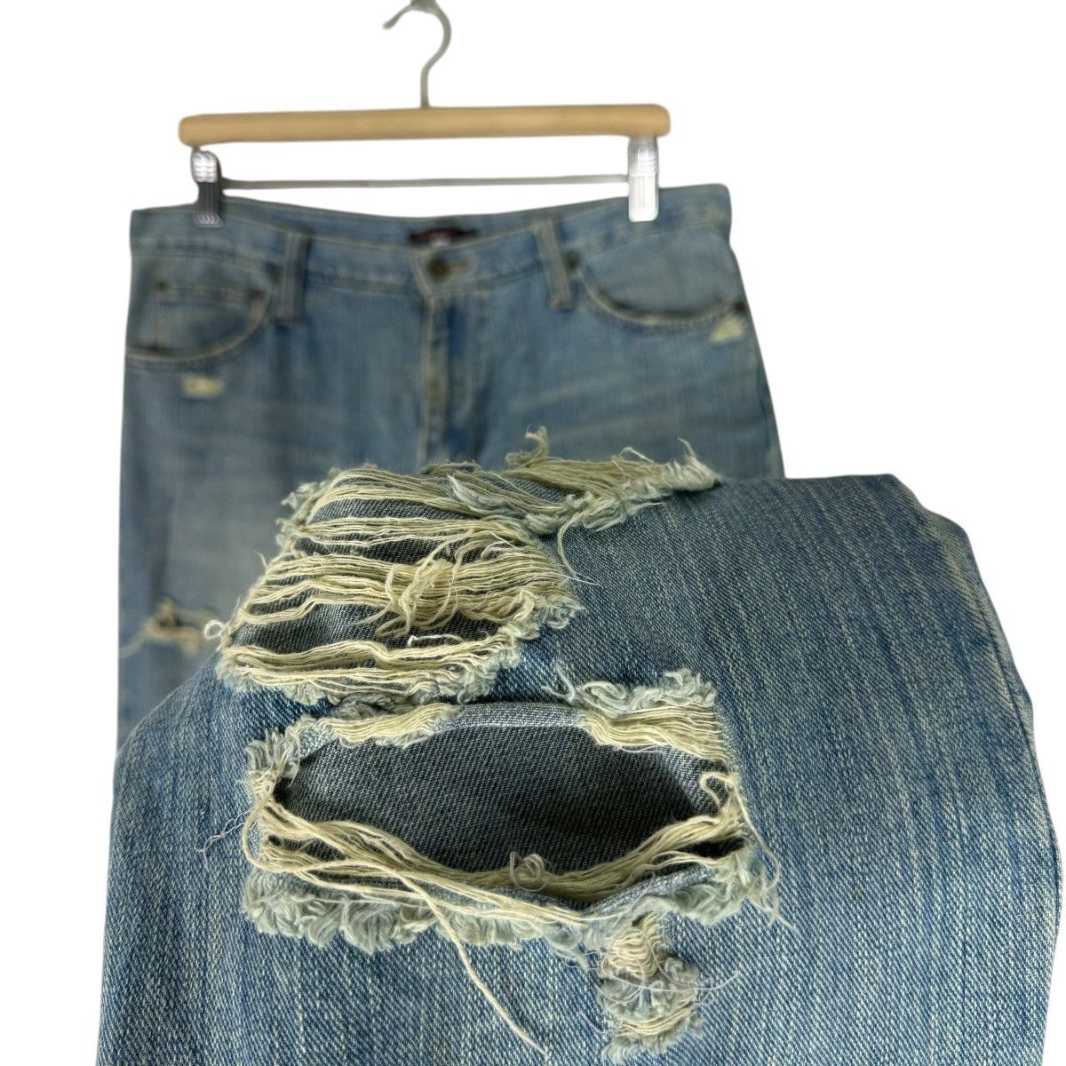 Designer × Japan Blue Jeans × Japanese Brand 🌟TTU JAPAN SHOT GUN DENIM DISTRESSED PANTS Size US 34 / EU 50 - 5 Thumbnail