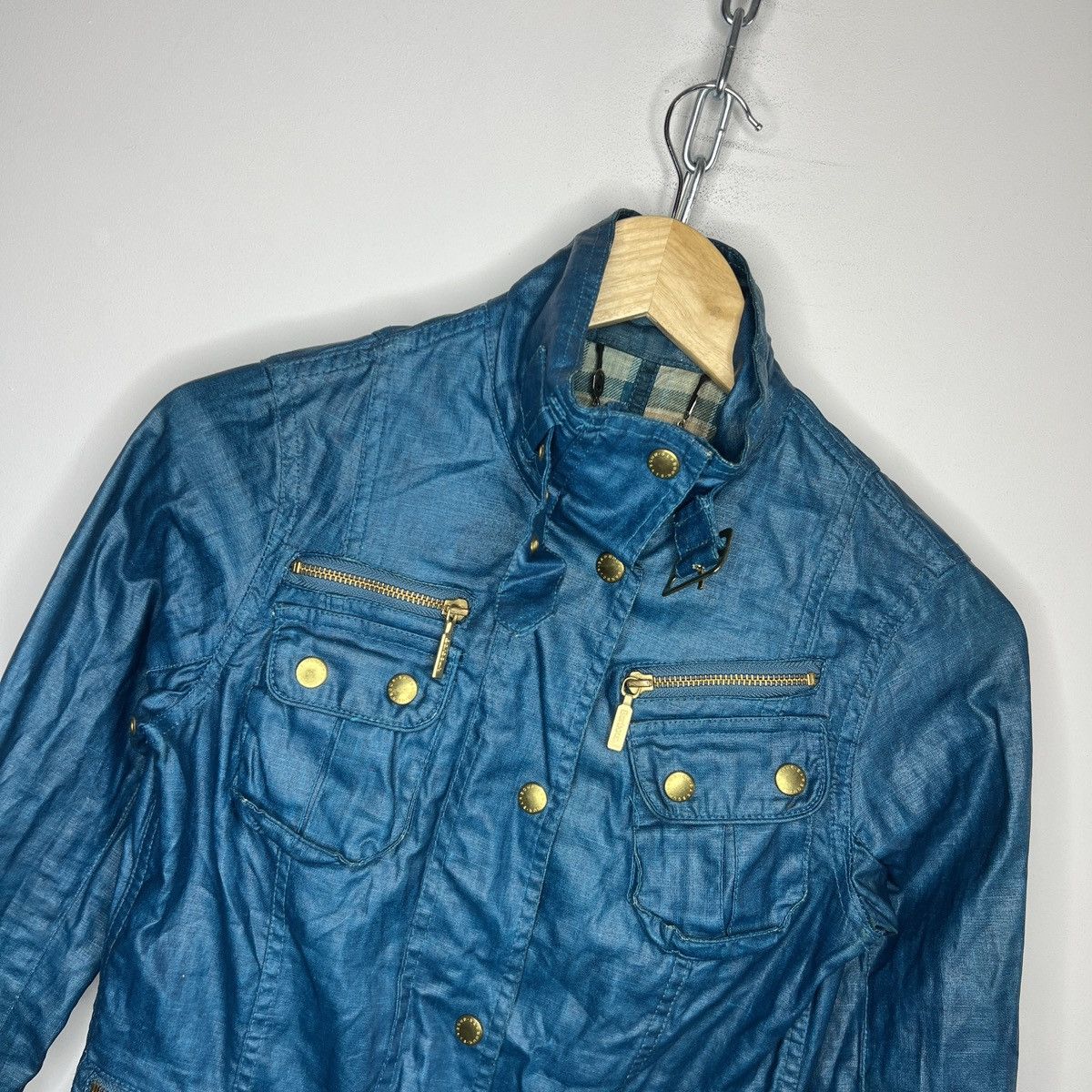 Barbour × Japanese Brand Vintage Waxed Barbour Linen Blue Jacket Coat Utility Size XS / US 0-2 / IT 36-38 - 4 Thumbnail