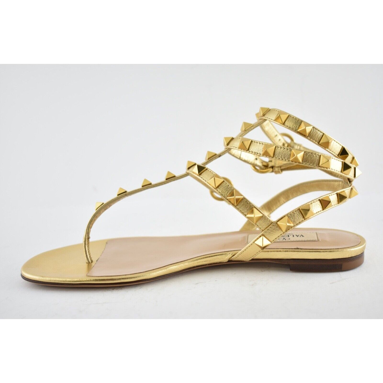 Valentino Valentino Rockstud KM5 Gold Leather Triple Ankle Strap Size US 6 / IT 36 - 7 Thumbnail