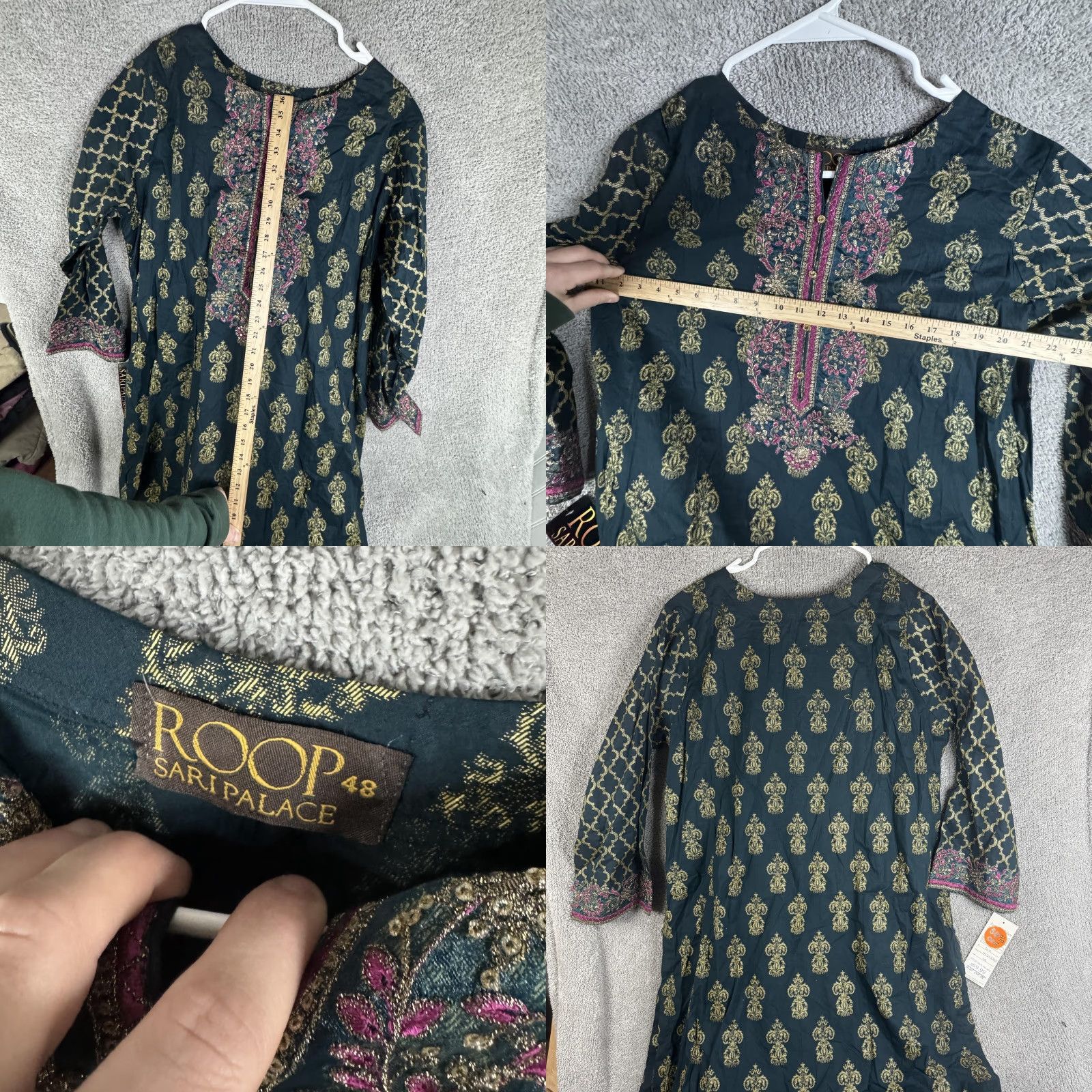 Palace Roop Sari Palace Kaftan Dress Womens 48 Green Embroidered Paisley Tunic Kurti Dressy Knee-Length Party Wedding Silk? (Note: This is placeholder) Size XL / US 12-14 / IT 48-50 - 8 Thumbnail