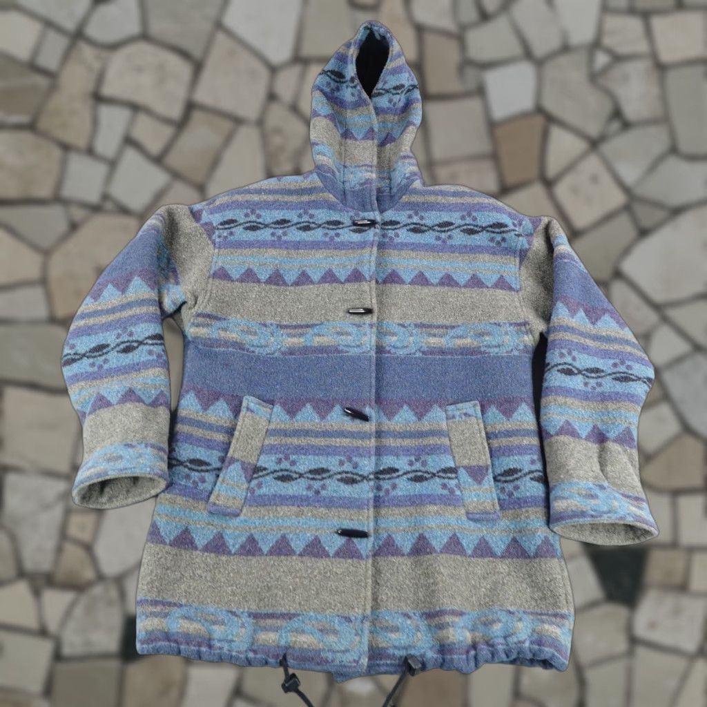Vintage VINTAGE Braetan Jacket Womens Small Blue Toggle Southwest Aztec Wood Blend Coat Jacket Size S / US 4 / IT 40 - 1 Thumbnail