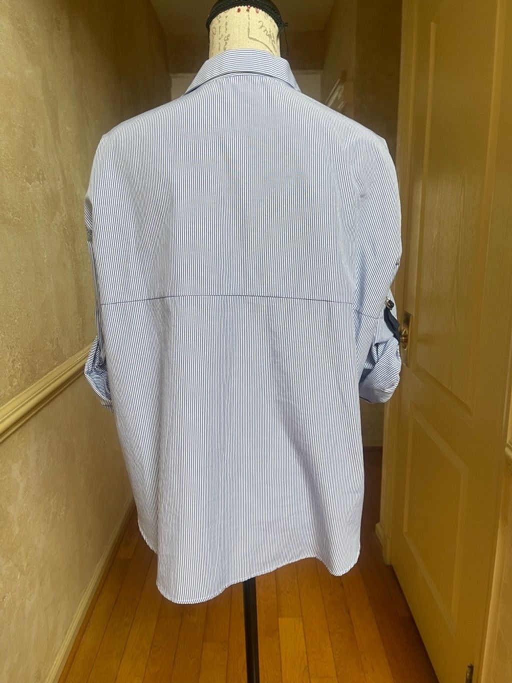 Zara ZARA Stripe Button Down Shirt L Blue White Nautical Blouse Size L / US 10 / IT 46 - 4 Thumbnail
